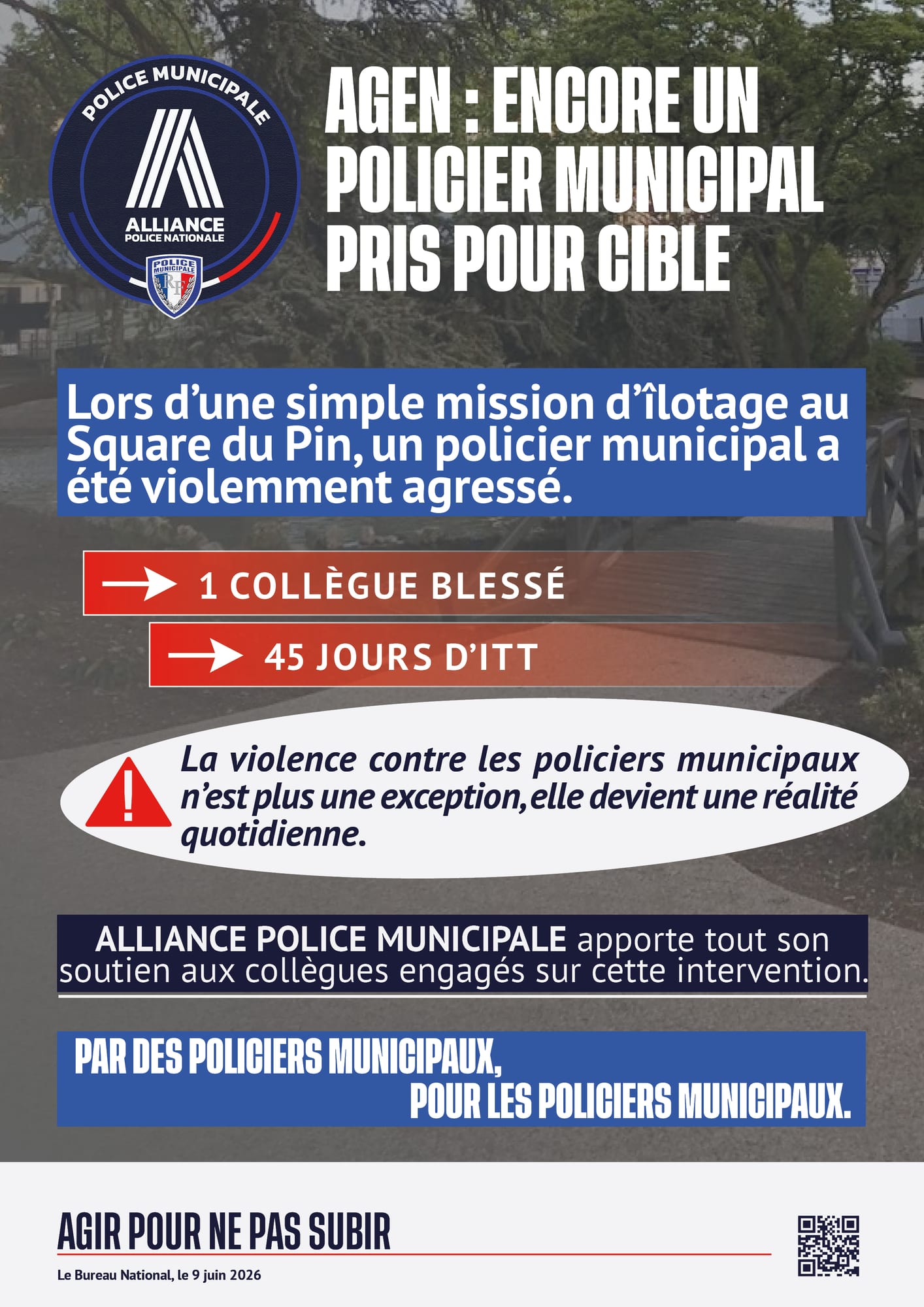 AGEN ENCORE UN POLICIER MUNICIPAL PRIS POUR CIBLE