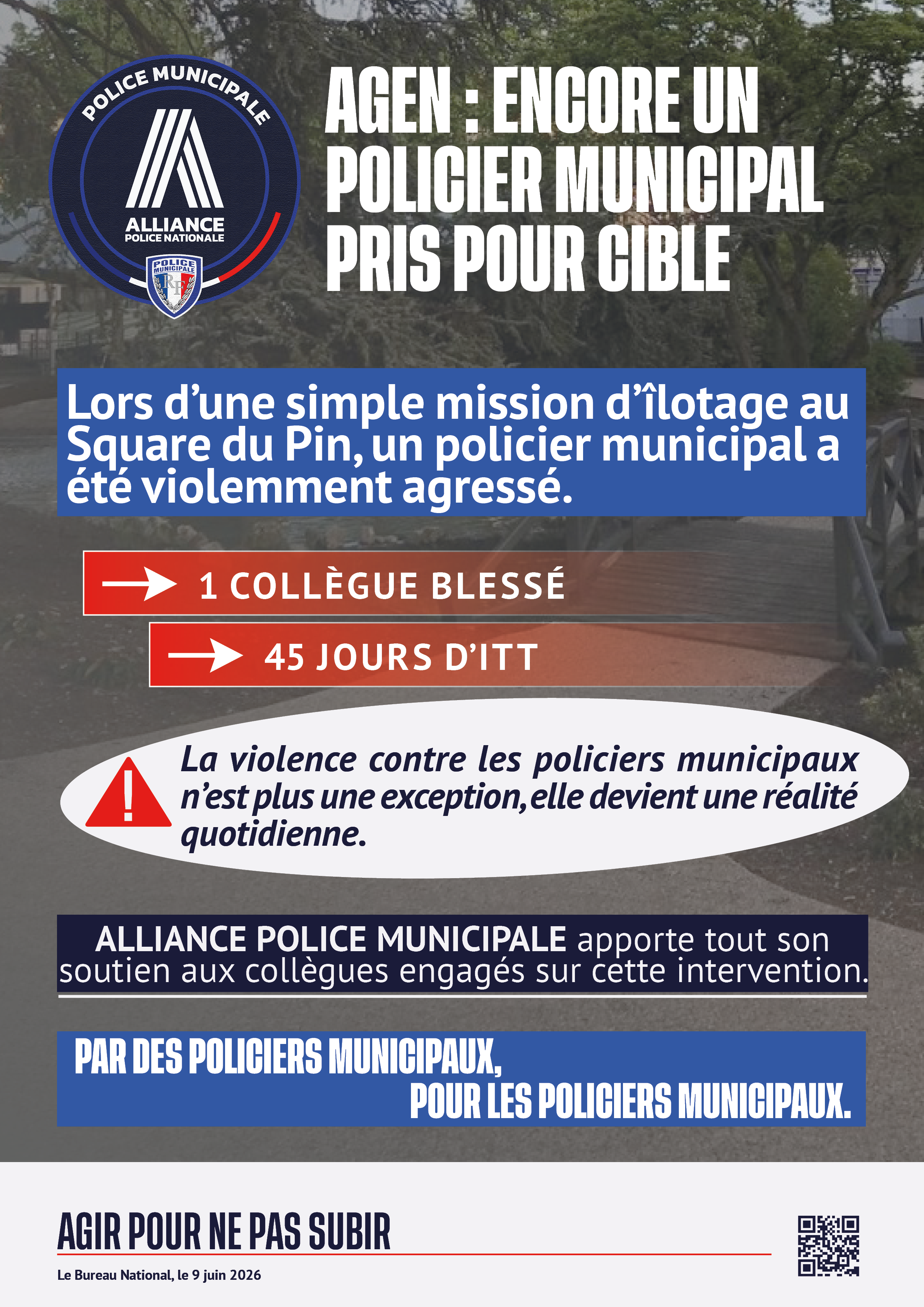 AGEN ENCORE UN POLICIER MUNICIPAL PRIS POUR CIBLE