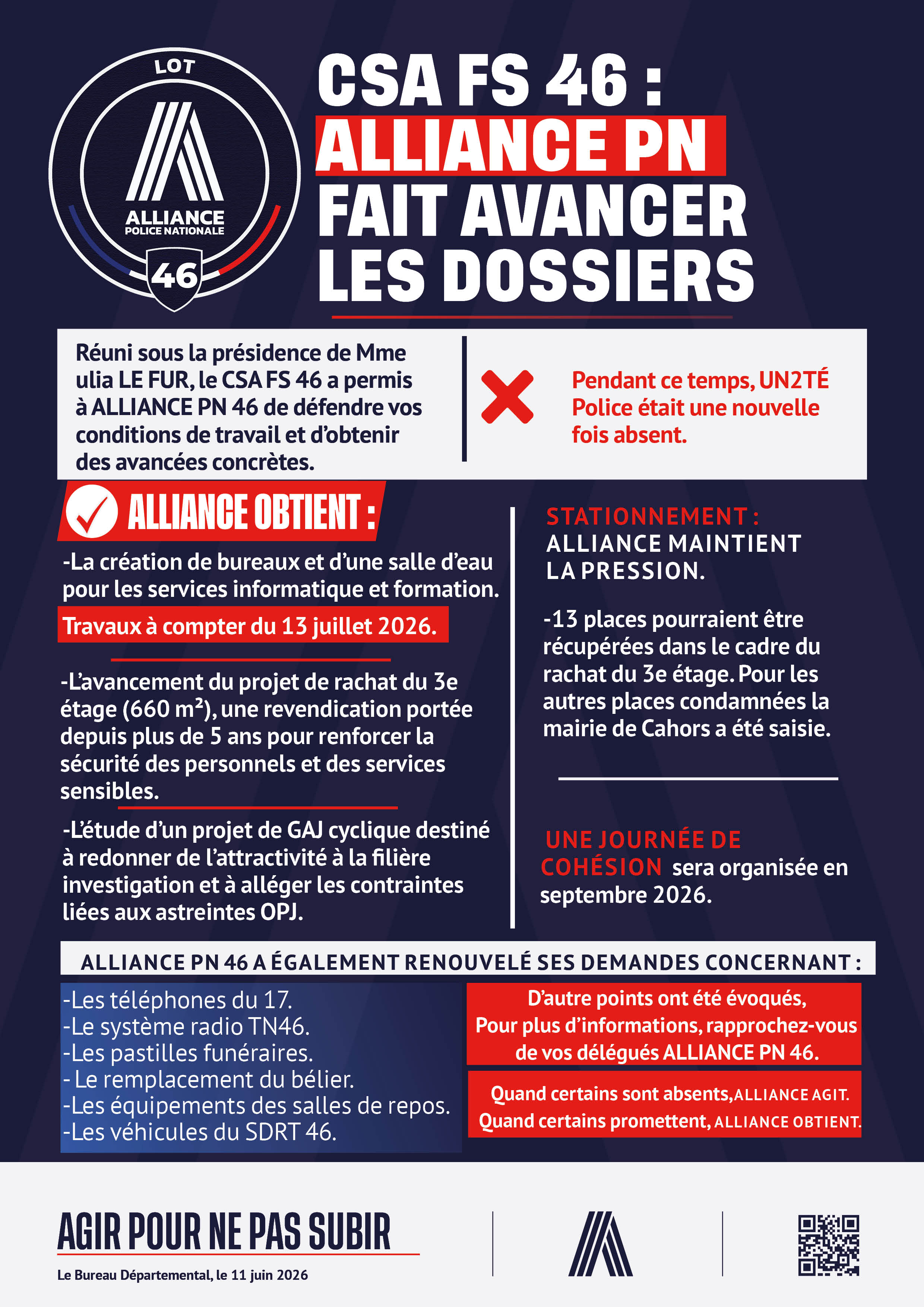 CSA FS 46 : ALLIANCE PN FAIT AVANCER LES DOSSIERS