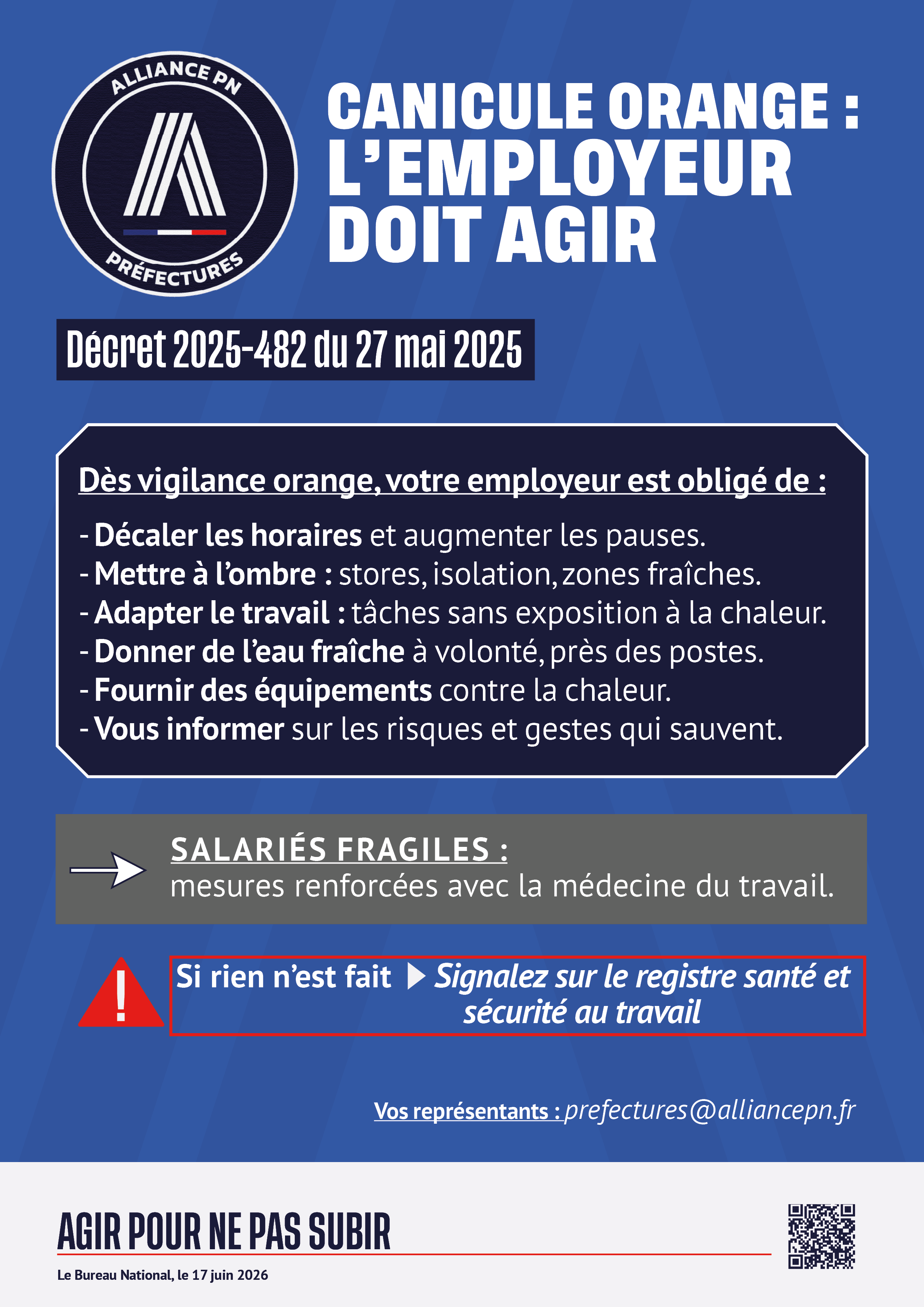 CANICULE ORANGE, L'EMPLOYEUR DOIT AGIR