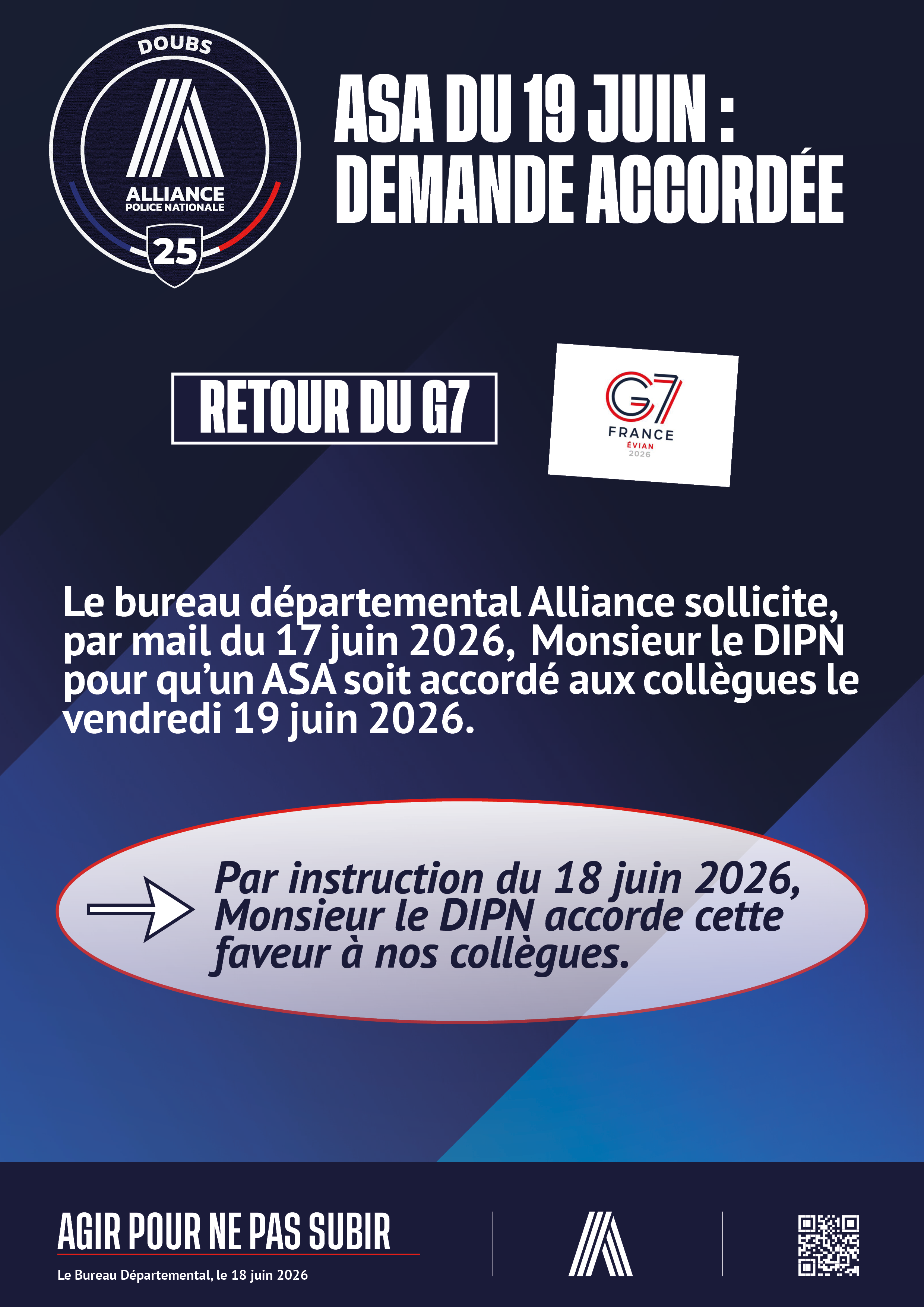 G7 ASA DU 19 JUIN DEMANDE ACCORDEE