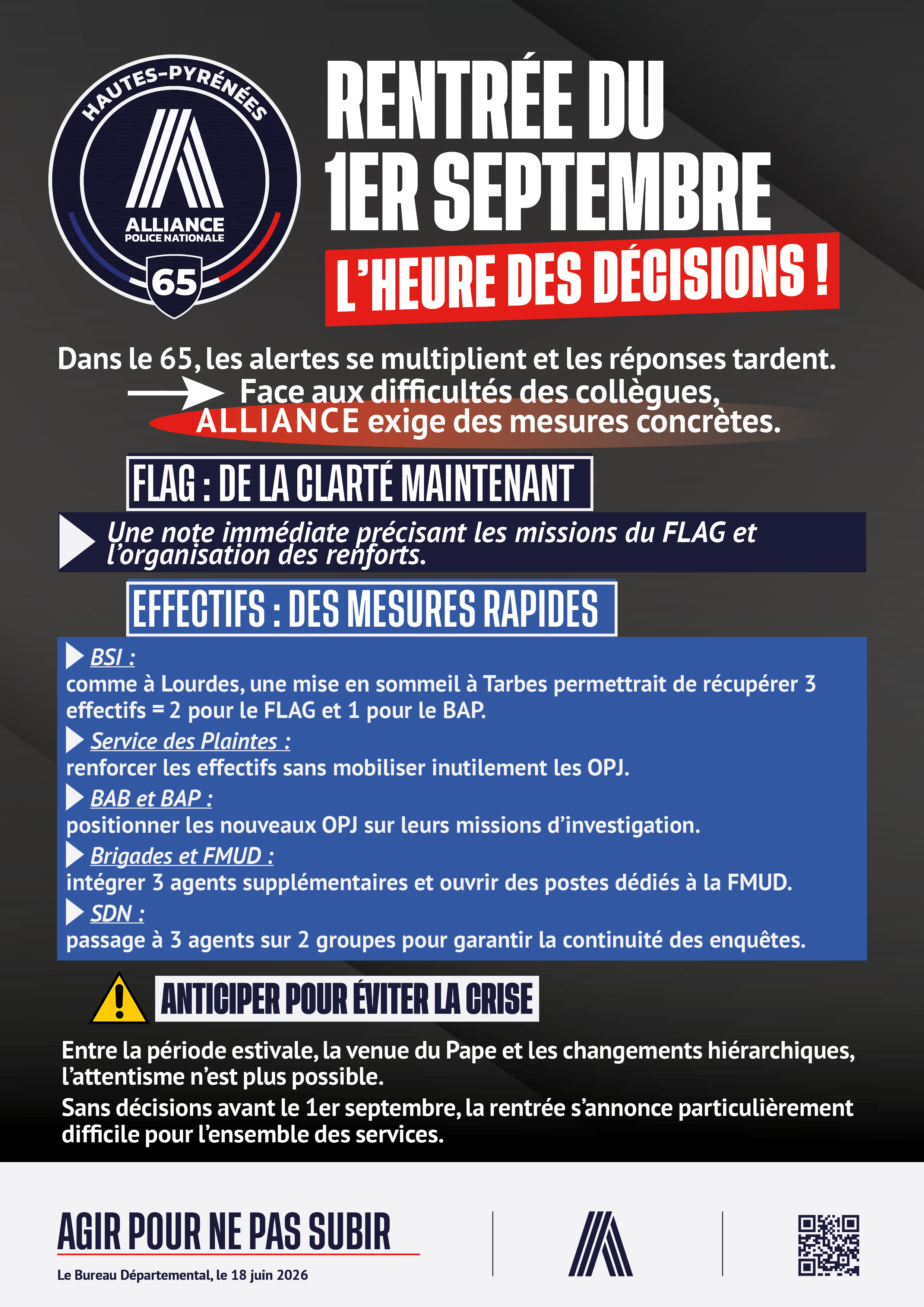 RENTREE DU 1ER SEPT, L'HEURE DE L'URGENCE