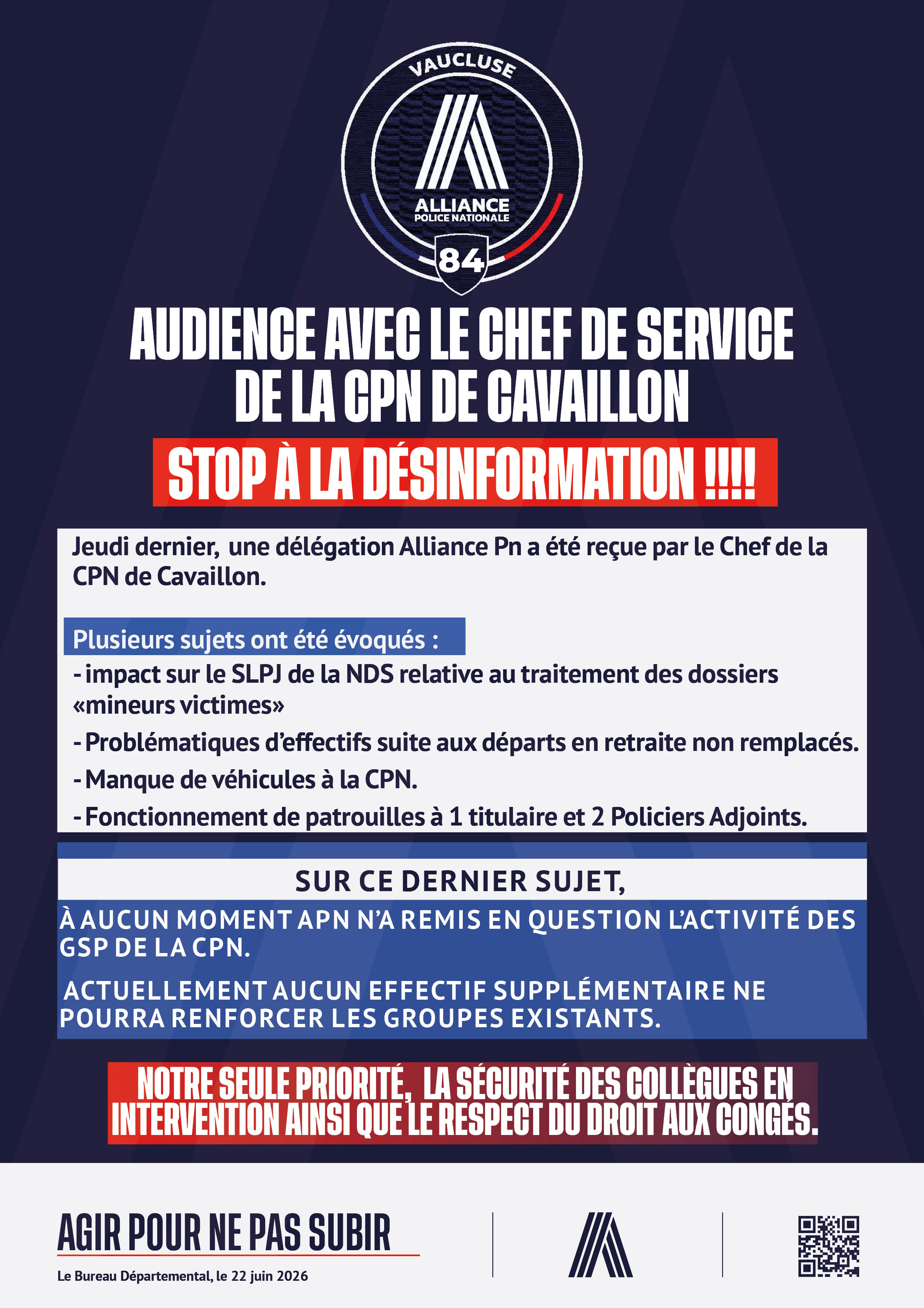 Audience avec le Chef de Service de la CPN de Cavaillon STOP à la désinformation !!!!
