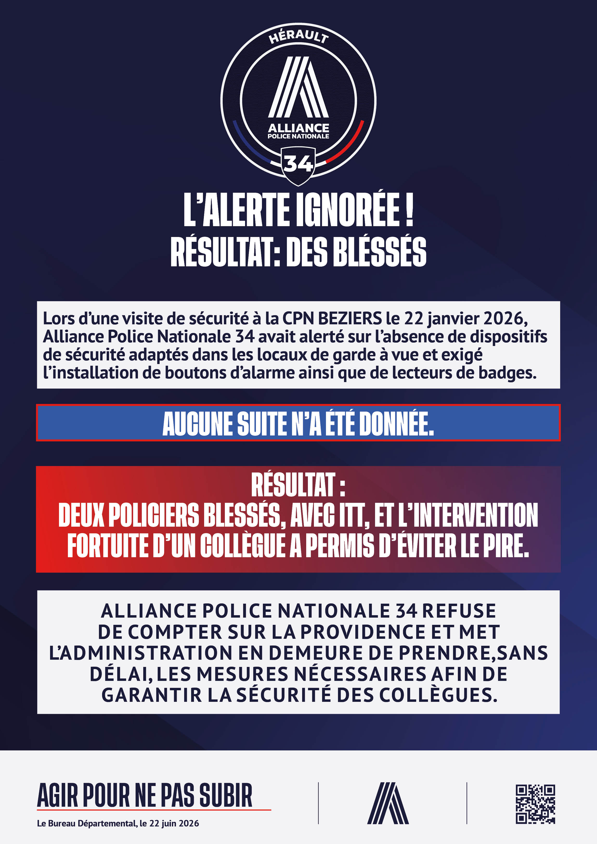 L’ALERTE IGNORÉE RÉSULTAT : DES BLESSÉS