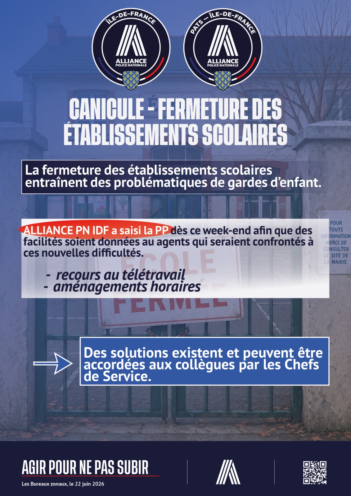 CANICULE - FERMETURE DES ÉTABLISSEMENTS SCOLAIRES