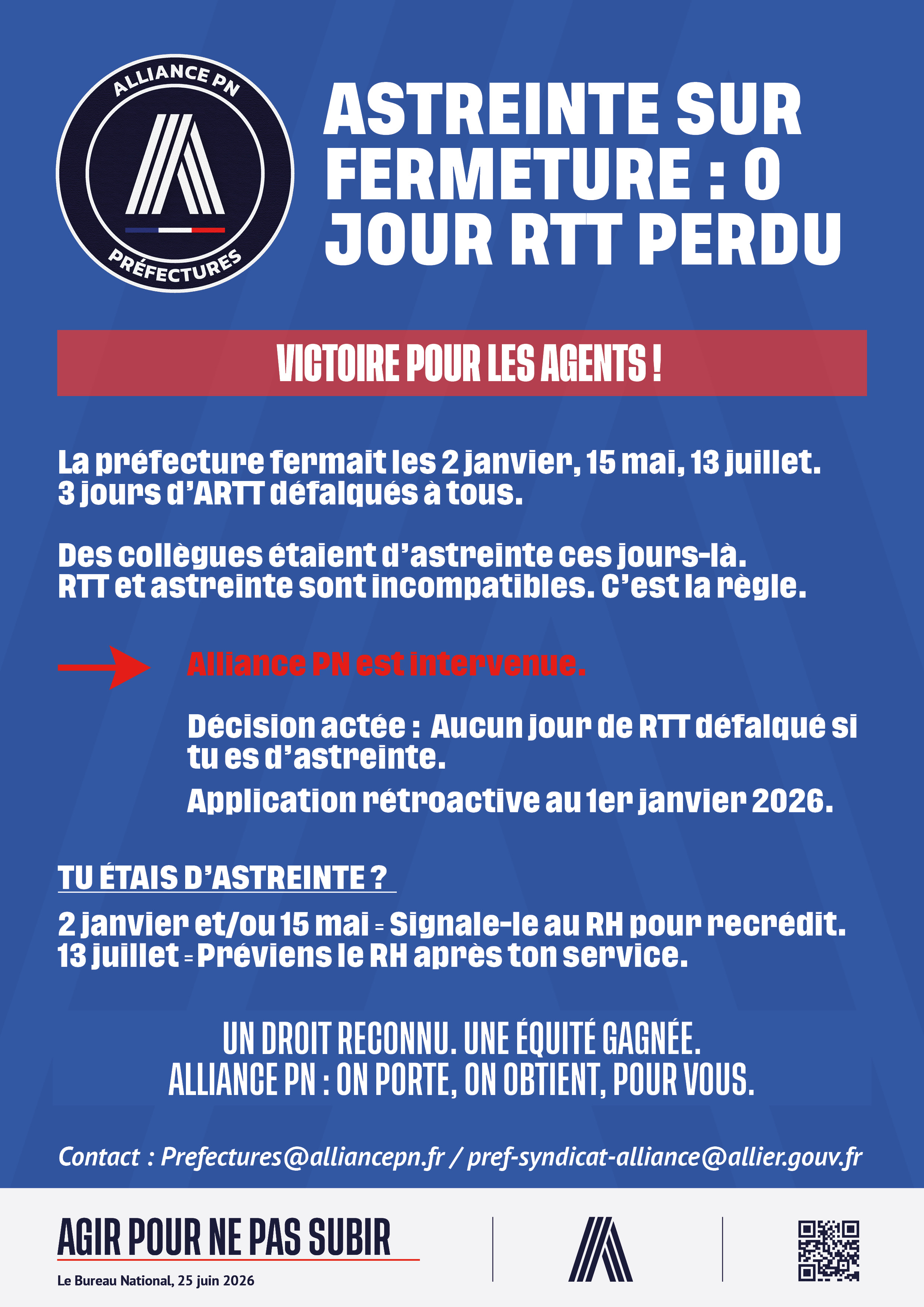 Astreinte sur fermeture : 0 jour RTT perdu