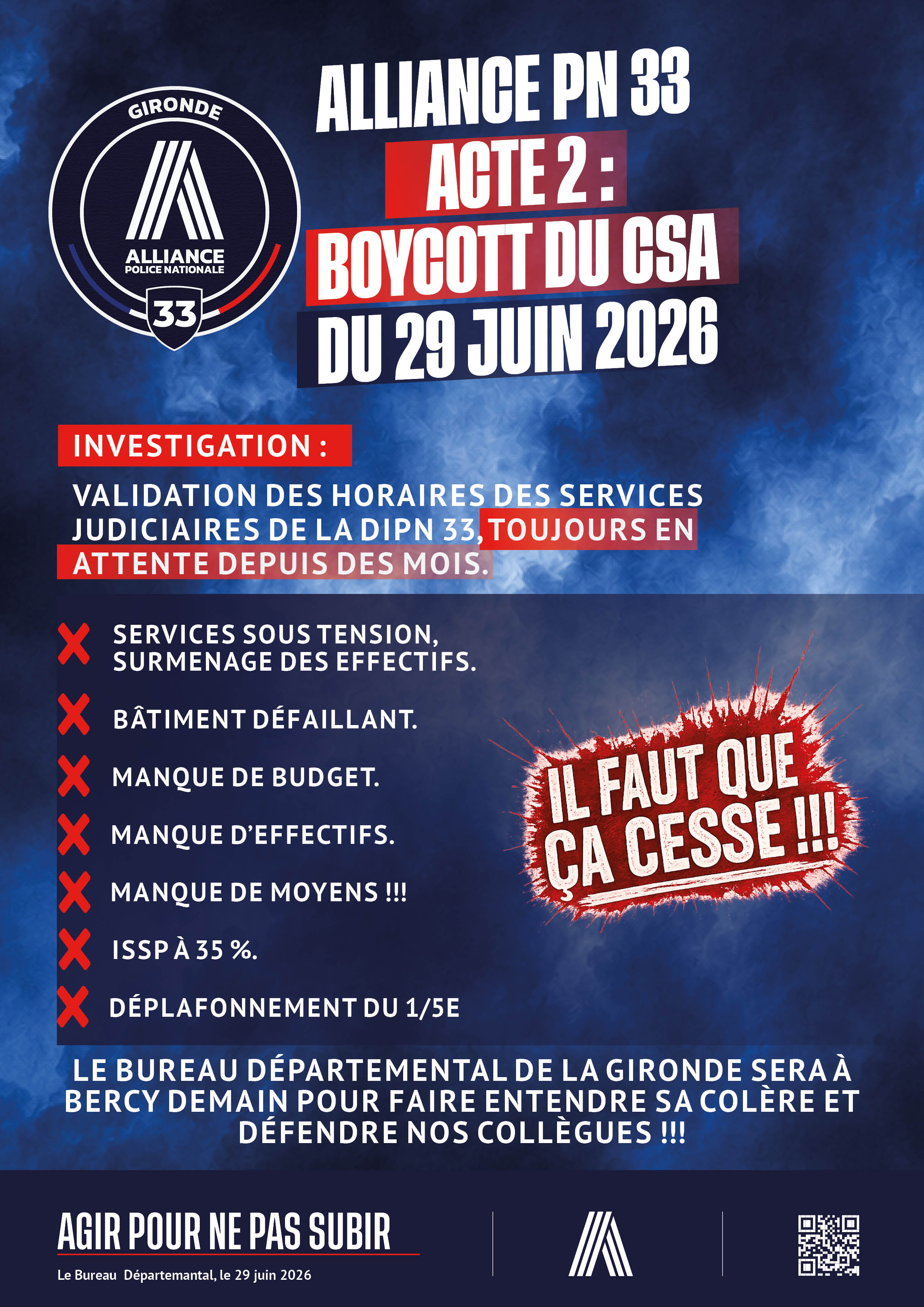 ALLIANCE PN 33 – Acte 2 : boycott du CSA du 29 juin 2026