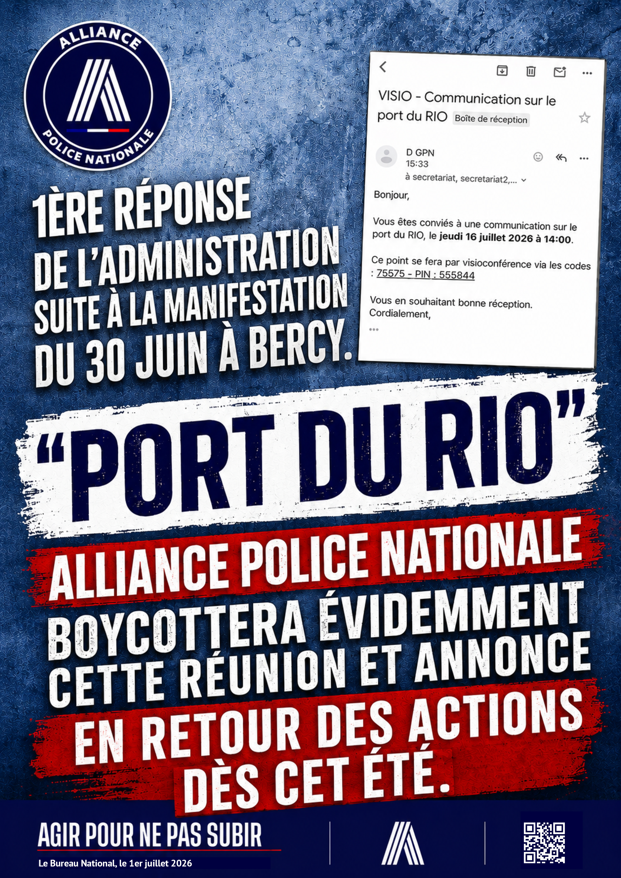 1ère réponse de l'administration : port du rio = action dès cet été