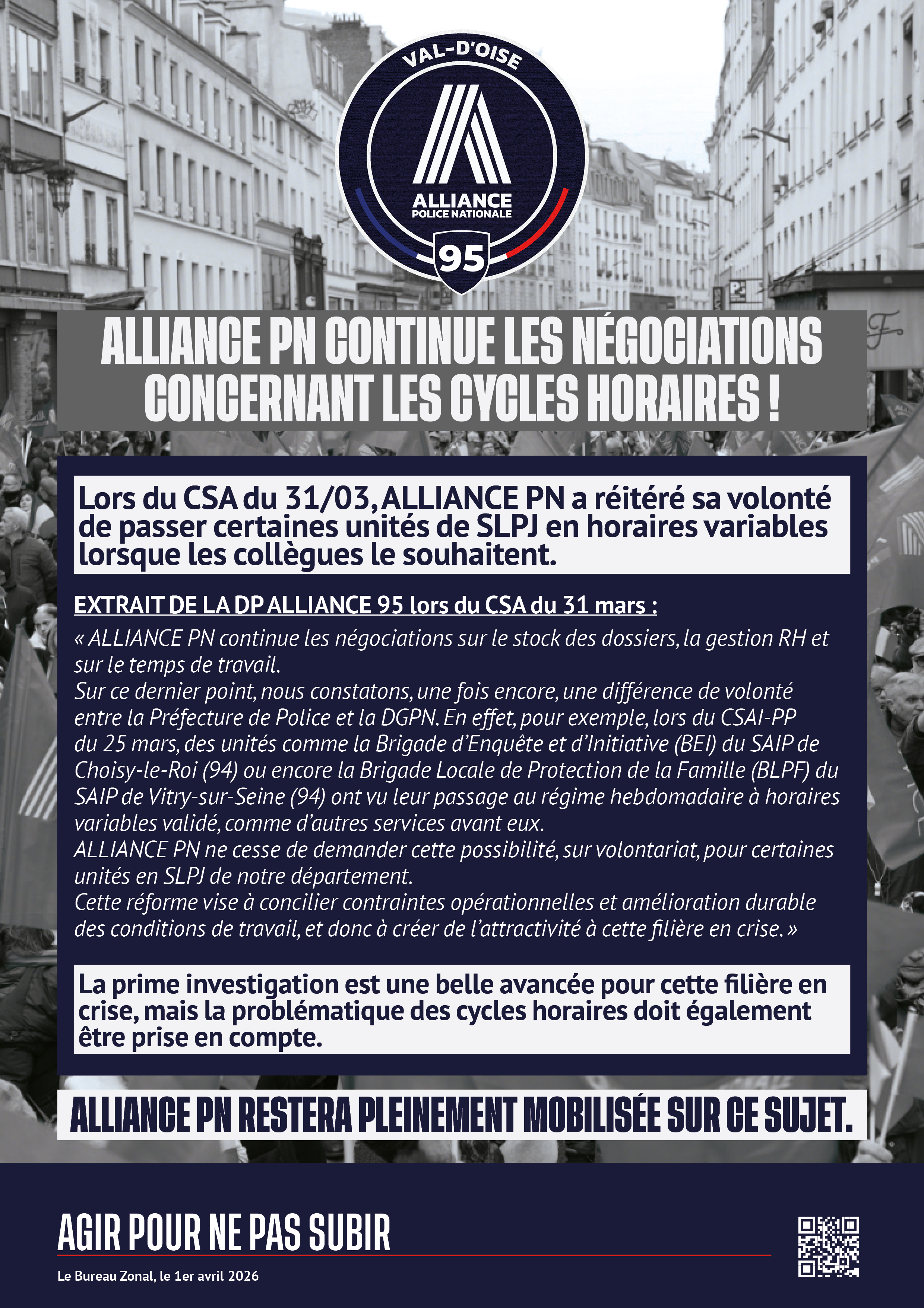 ALLIANCE continue les négociations sur les cycles horaires