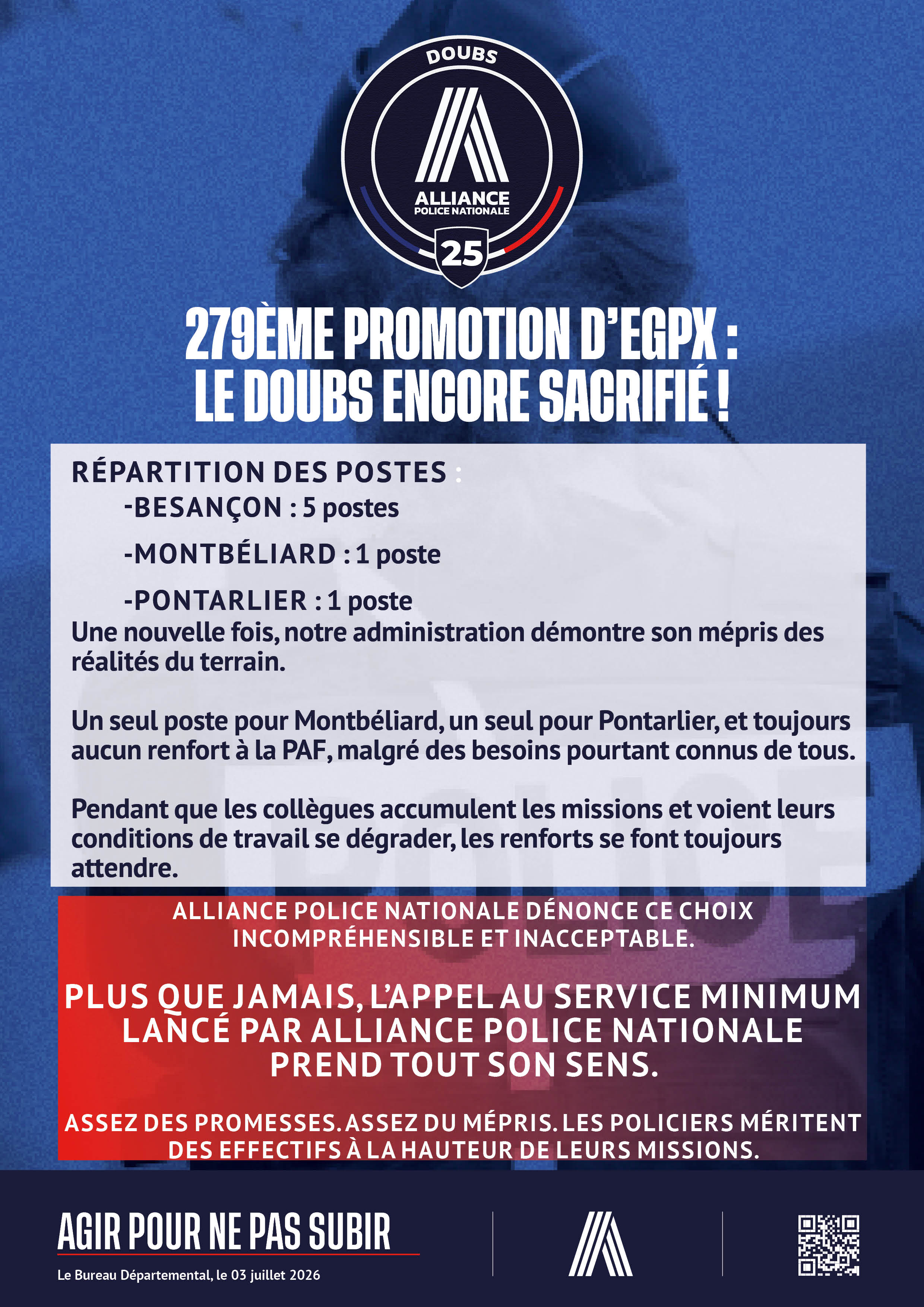 279ᵉ promotion d'EGPX : le Doubs encore sacrifié !