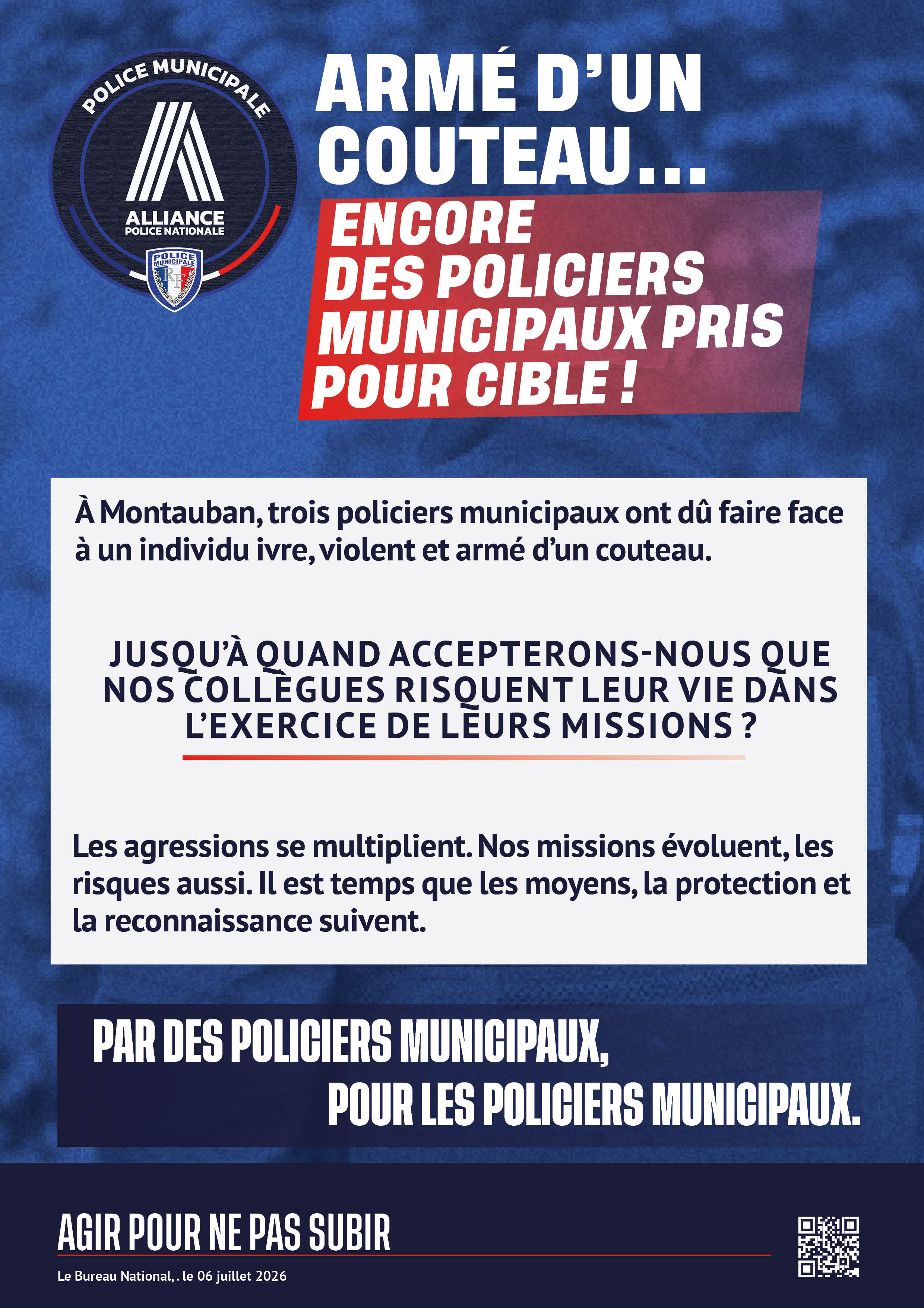 ARMÉ D'UN COUTEAU... ENCORE DES POLICIERS MUNICIPAUX PRIS POUR CIBLE !