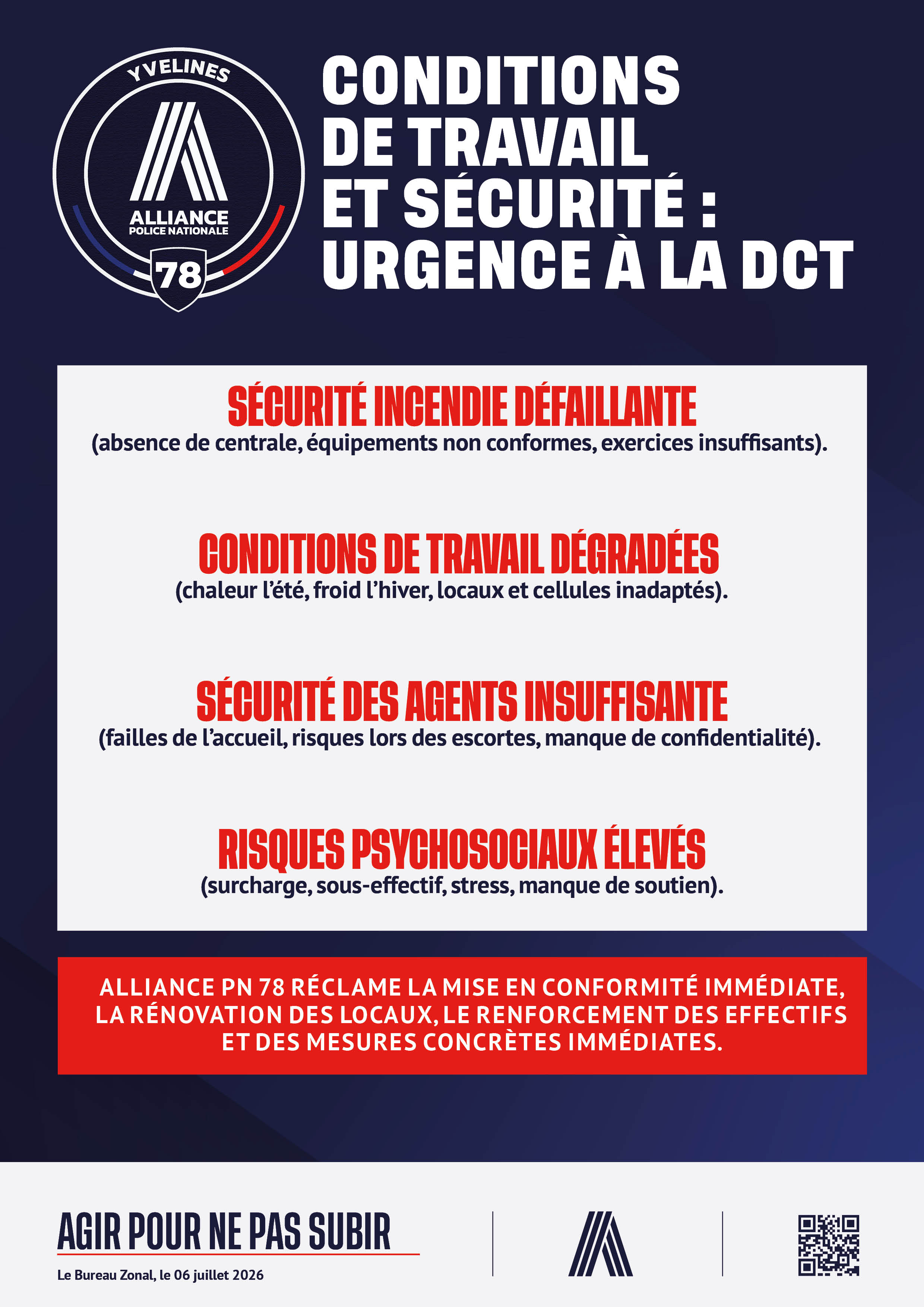 CONDITIONS DE TRAVAIL ET SÉCURITÉ : URGENCE À LA DCT
