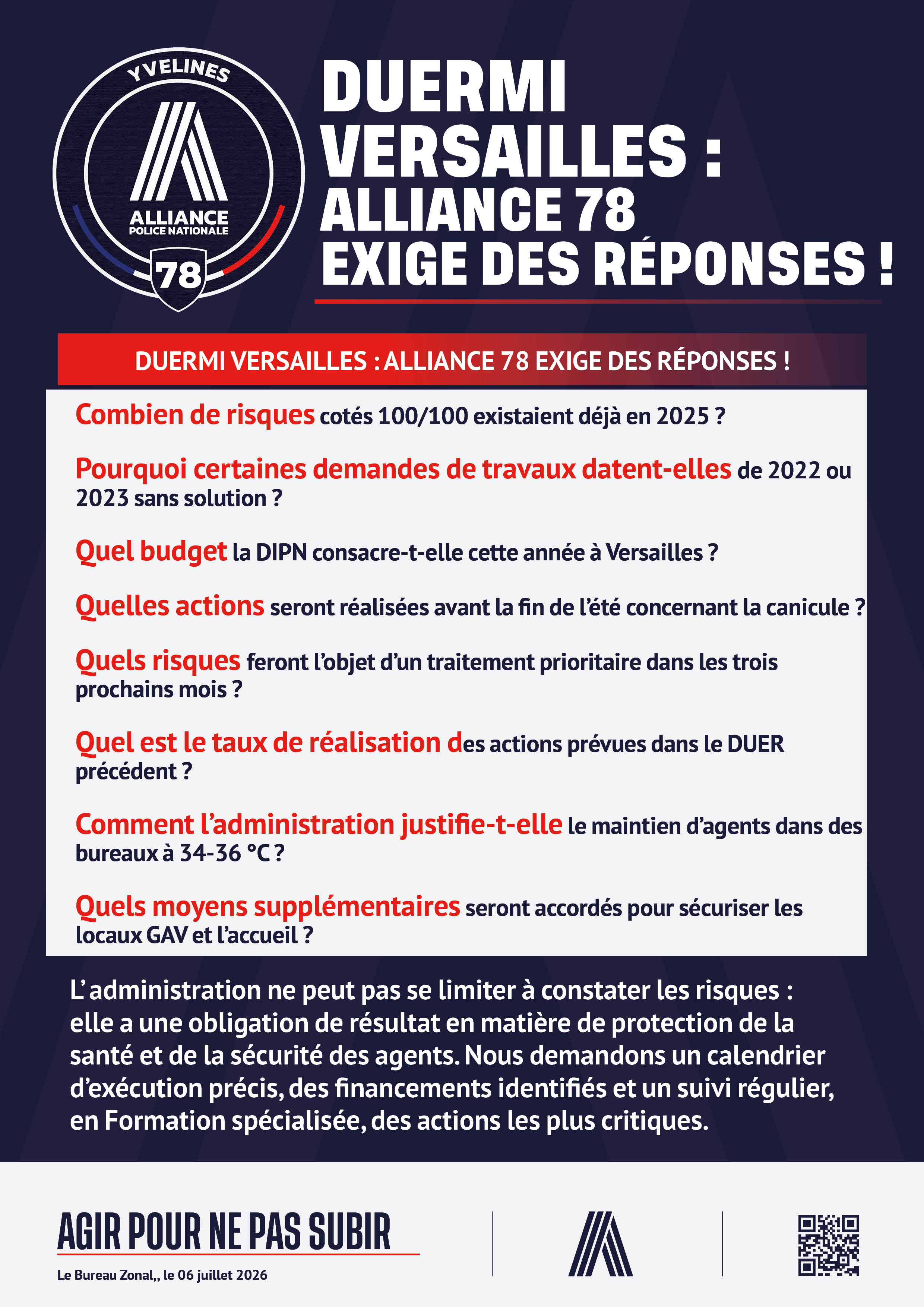 DUERMI VERSAILLES : ALLIANCE 78 EXIGE DES RÉPONSES !