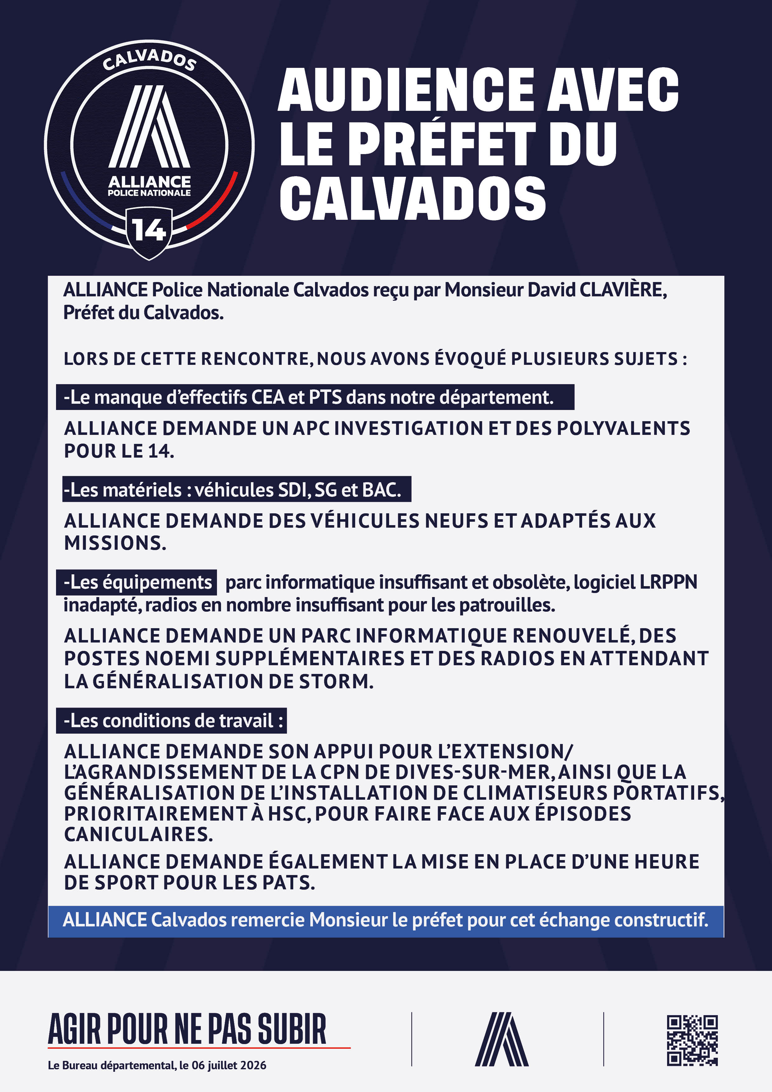 Audience avec le Préfet du Calvados