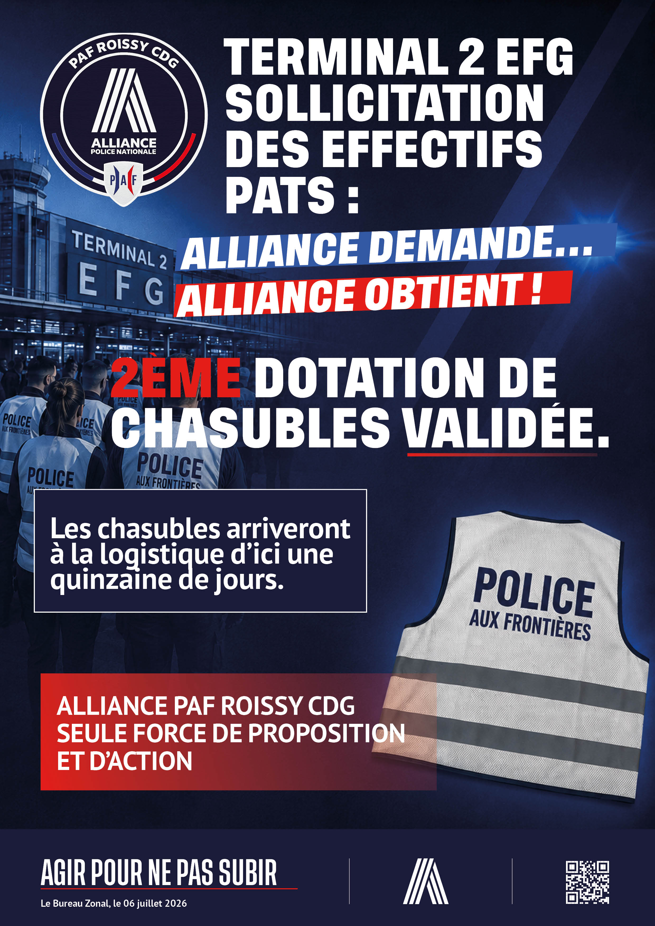TERMINAL 2 EFG – SOLLICITATION DES EFFECTIFS PATS : ALLIANCE DEMANDE… ALLIANCE OBTIENT !