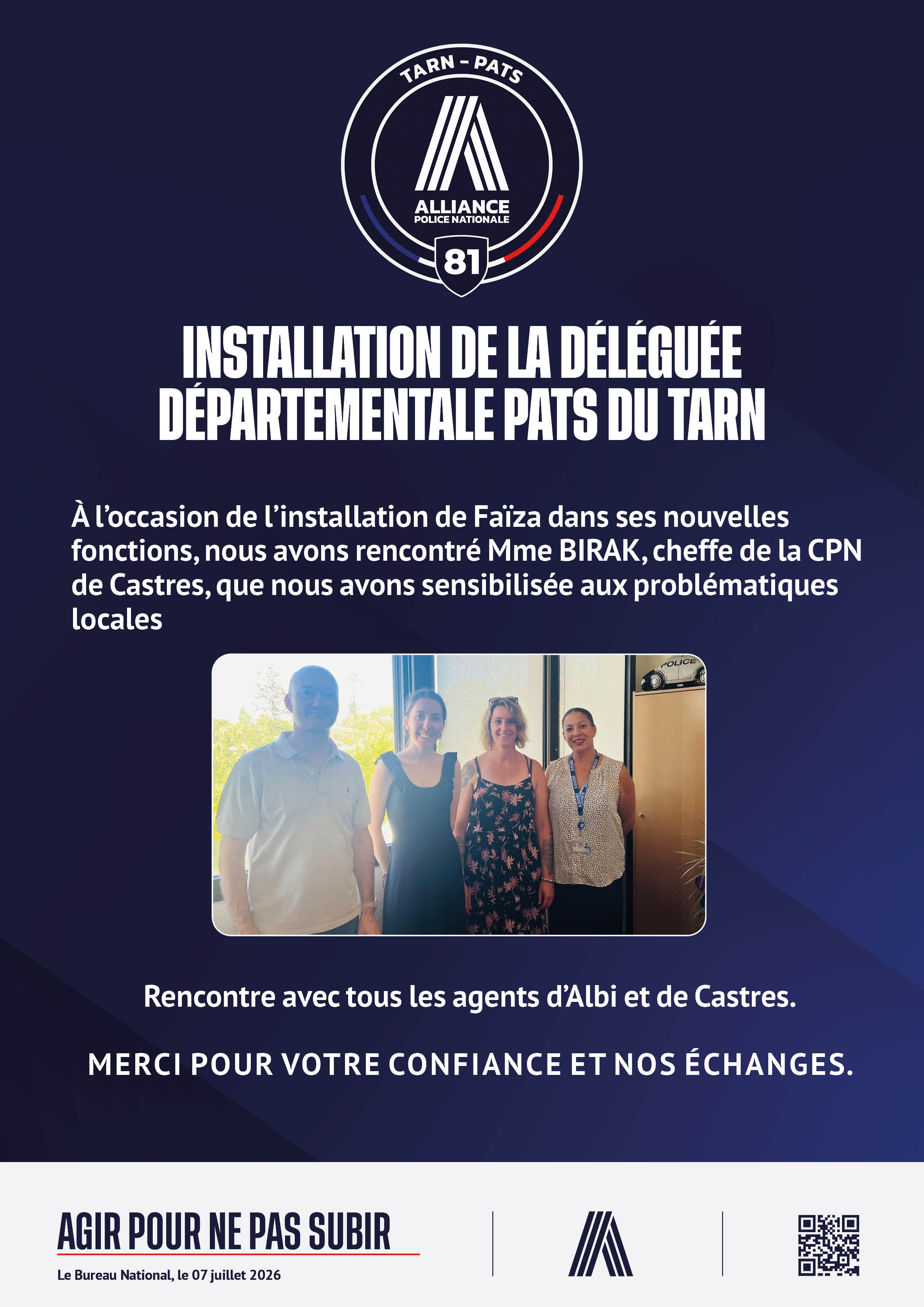 Installation de la déléguée départementale PATS du TARN