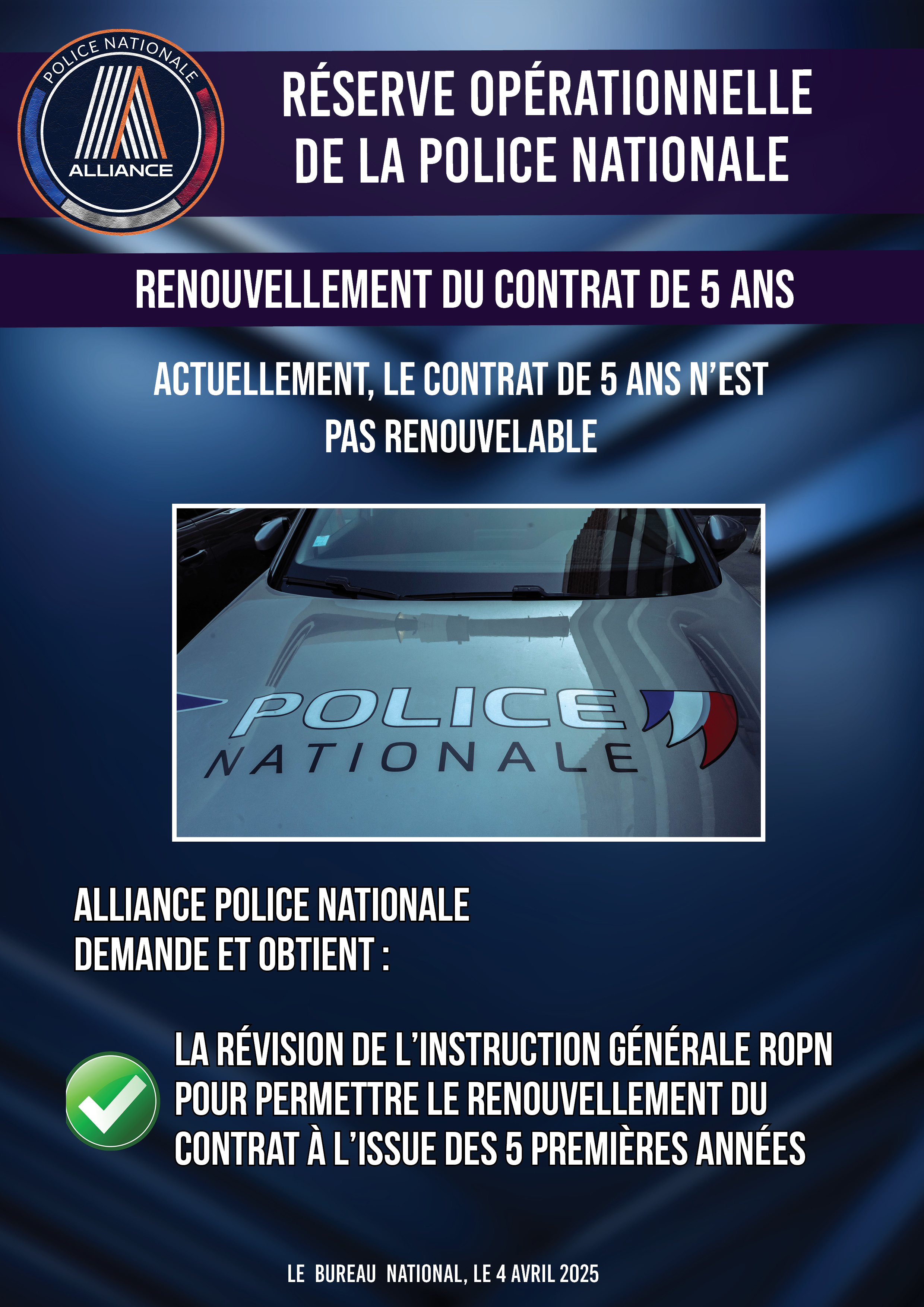 RÉSERVE OPÉRATIONNELLE DE LA POLICE NATIONALE RENOUVELLEMENT DU CONTRAT DE 5 ANS
