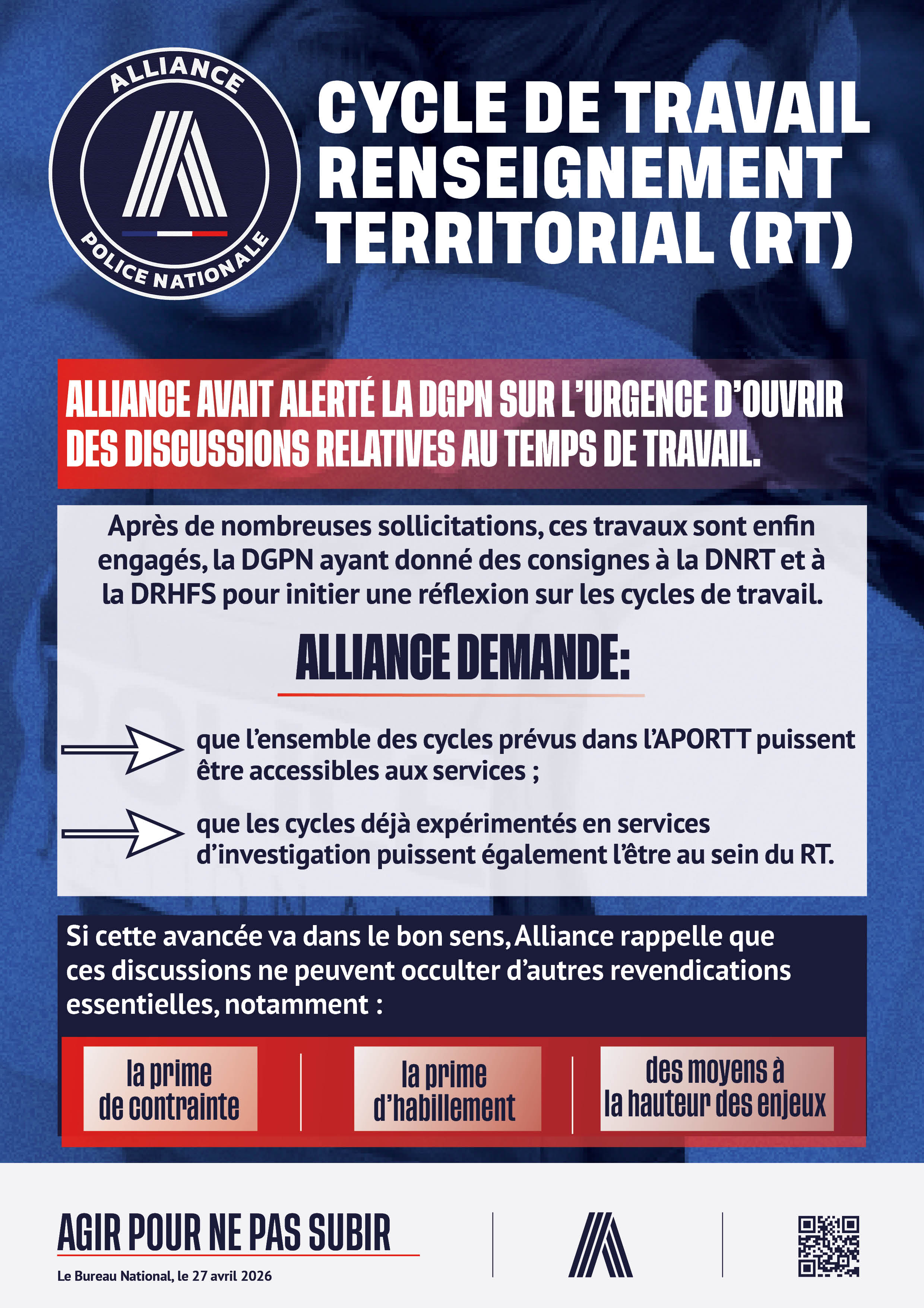 CYCLE DE TRAVAIL – RENSEIGNEMENT TERRITORIAL (RT)