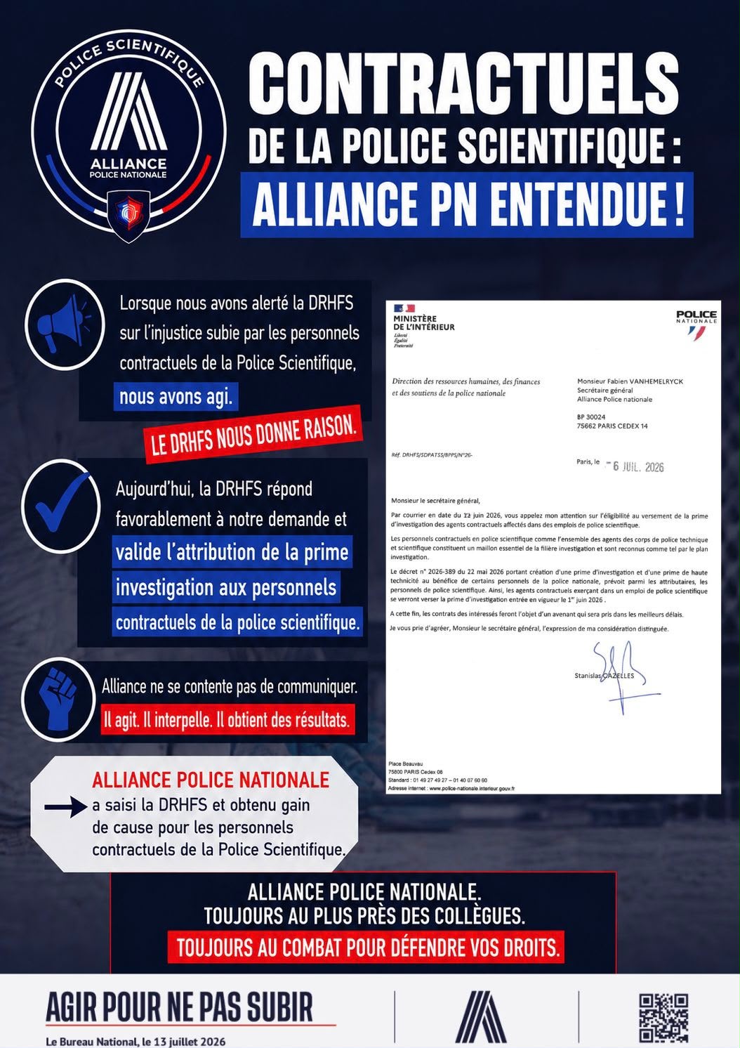 CONTRACTUELS DE LA POLICE SCIENTIFIQUE: ALLIANCE PN ENTENDUE!