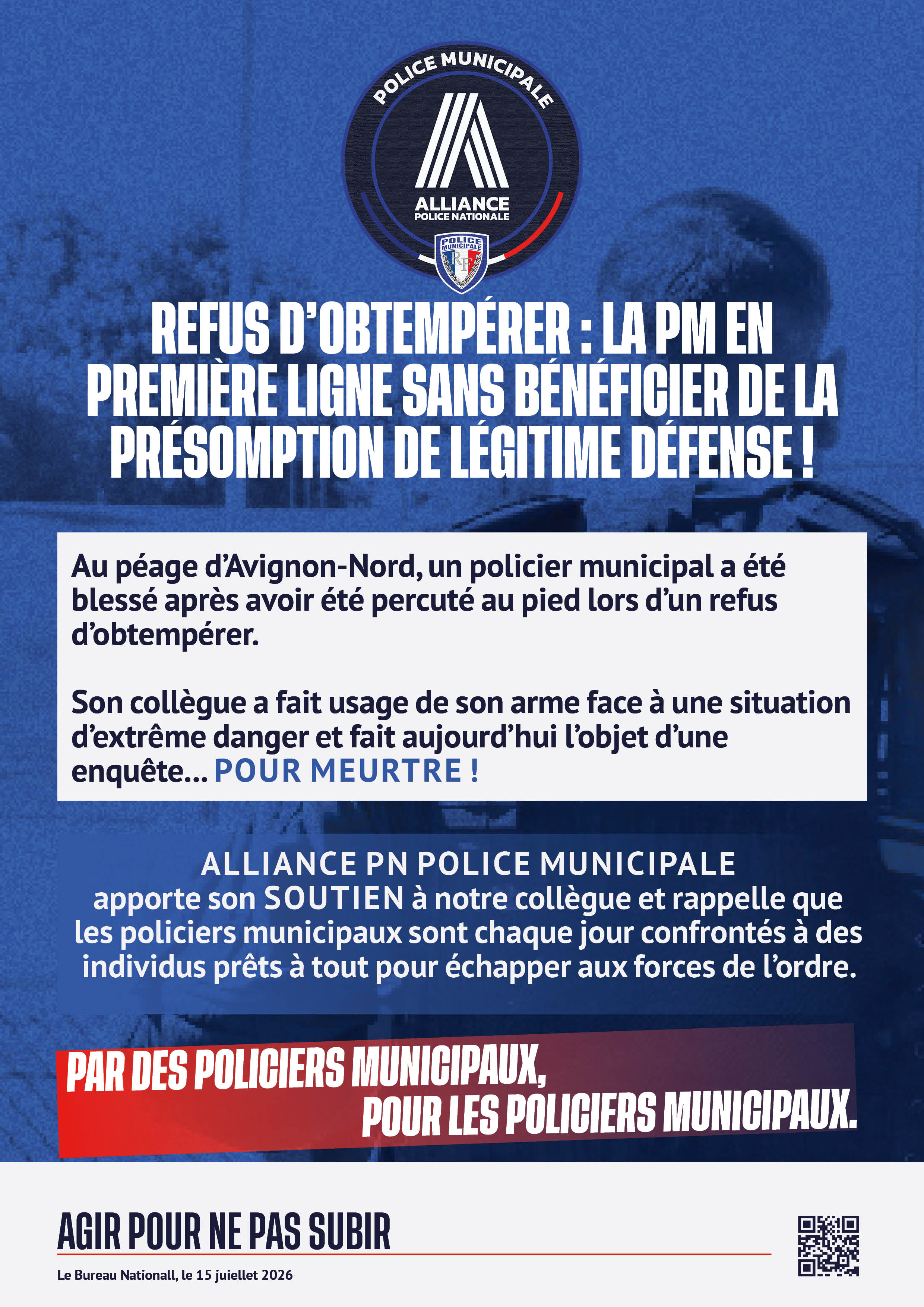 REFUS D'OBTEMPÉRER : la PM en première ligne sans bénéficier de la présomption de légitime défense !