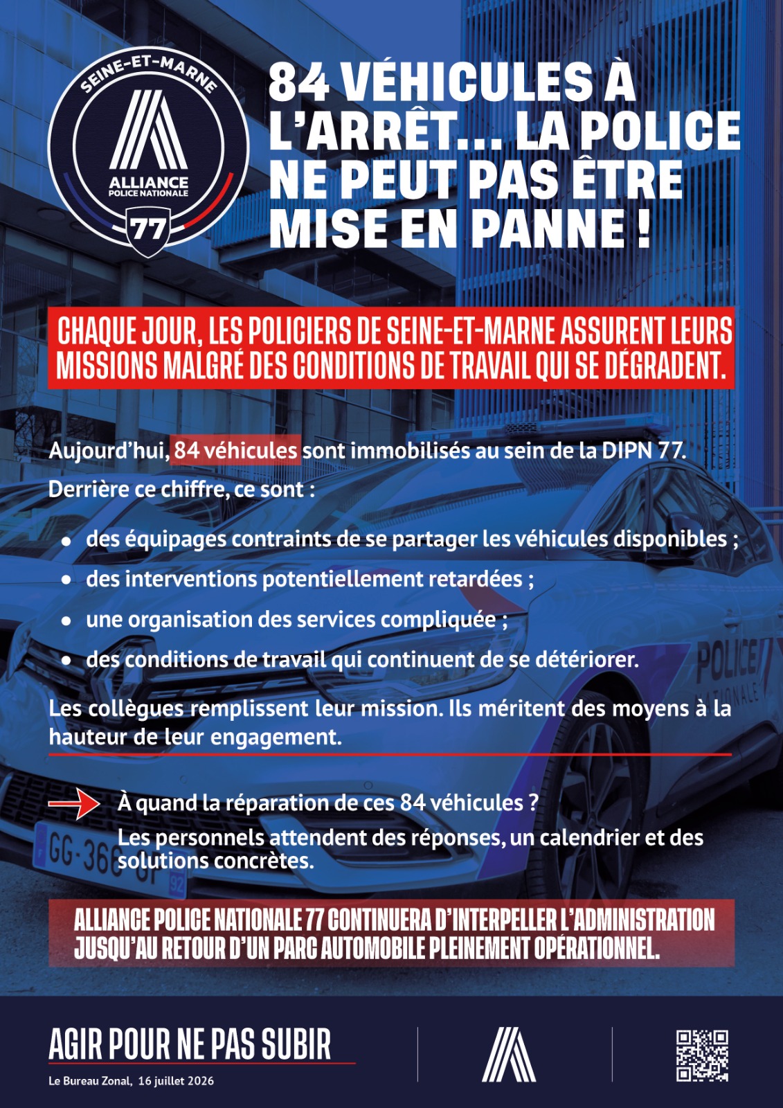 84 véhicules à l'arrêt… La police ne peut pas être mise en panne !