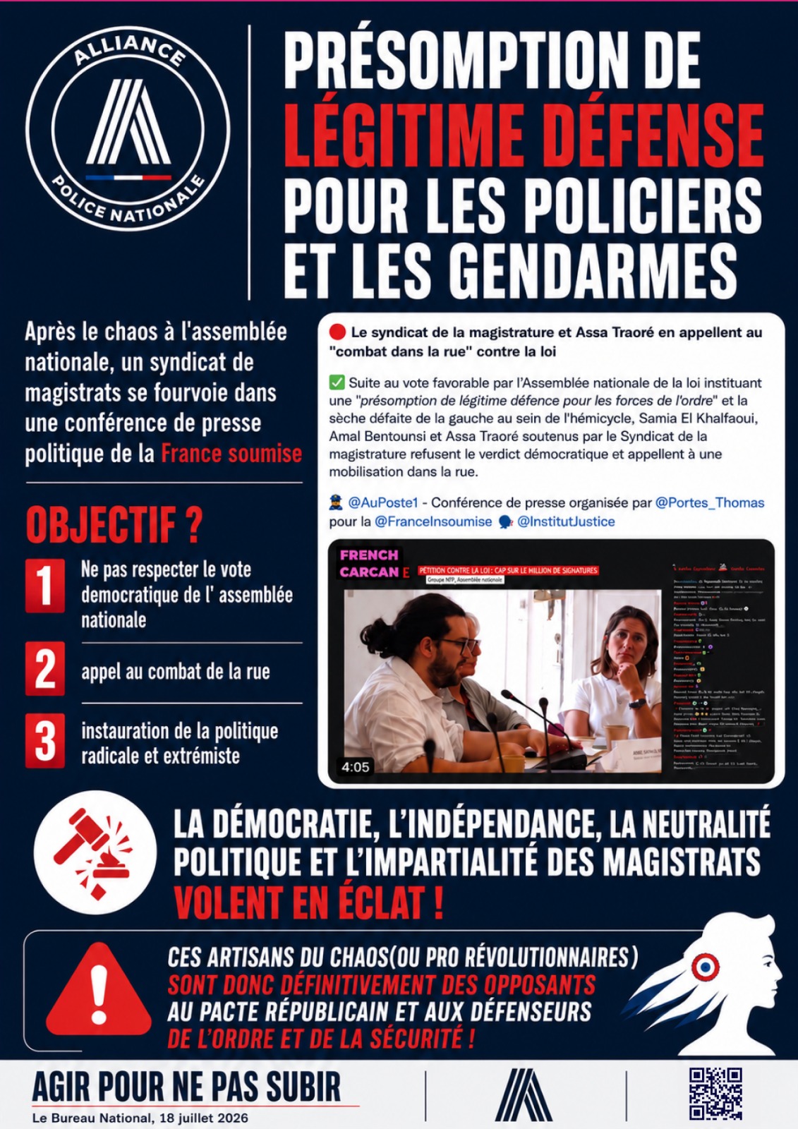 Présomption de légitime défense pour les policiers et les gendarmes