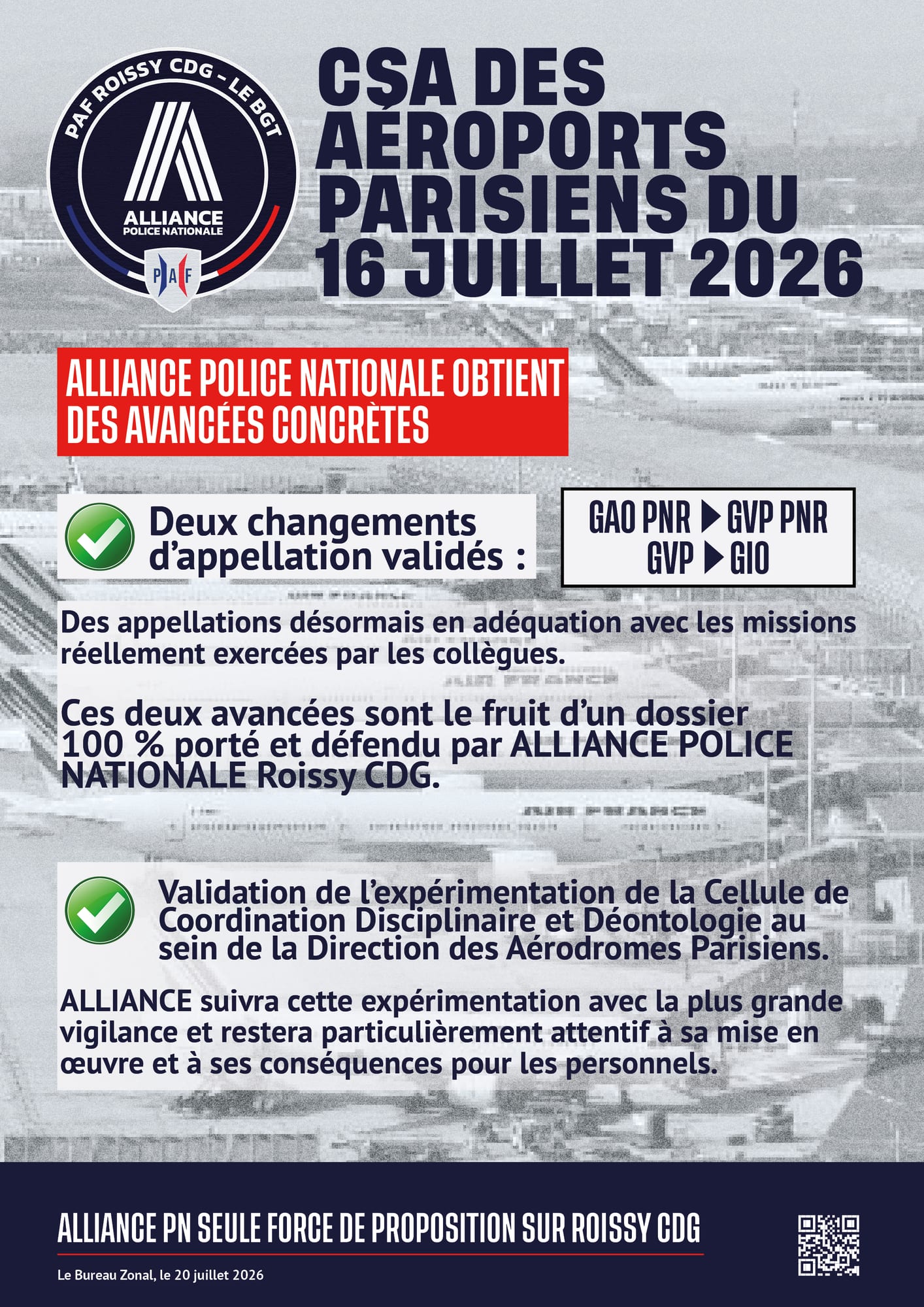 CSA DES aéroports parisiens 16 JUILLET - ALLIANCE OBTIENT