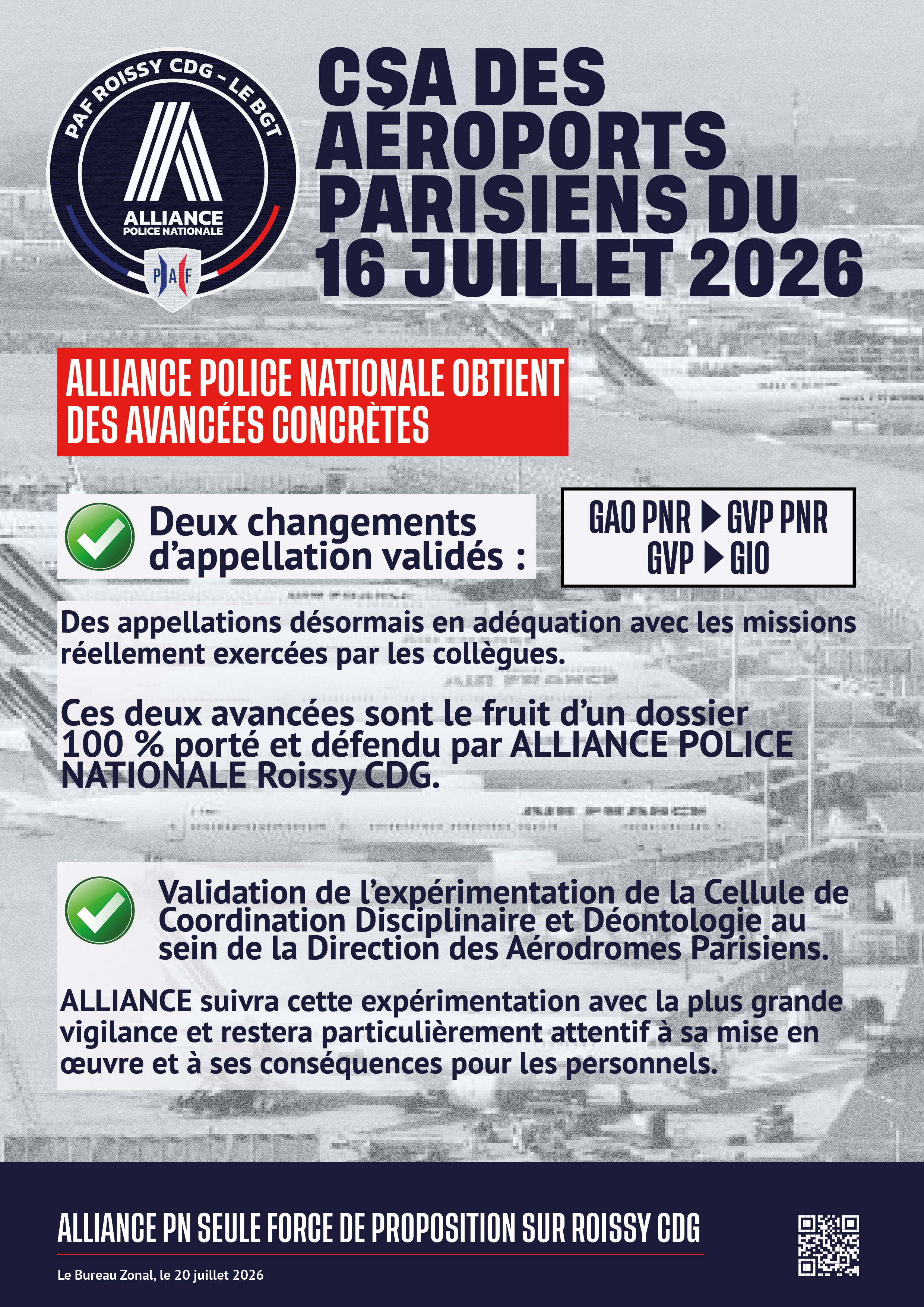 CSA DES aéroports parisiens 16 JUILLET - ALLIANCE OBTIENT