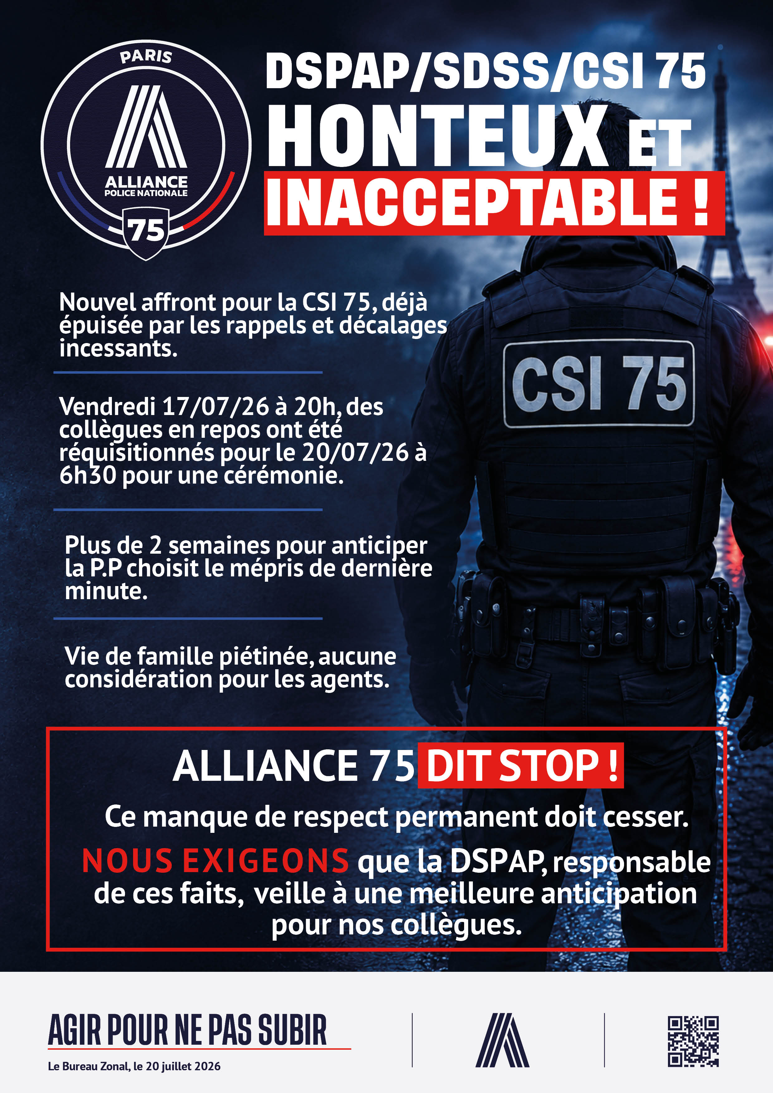DSPAP/SDSS/CSI 75 HONTEUX ET INACCEPTABLE !