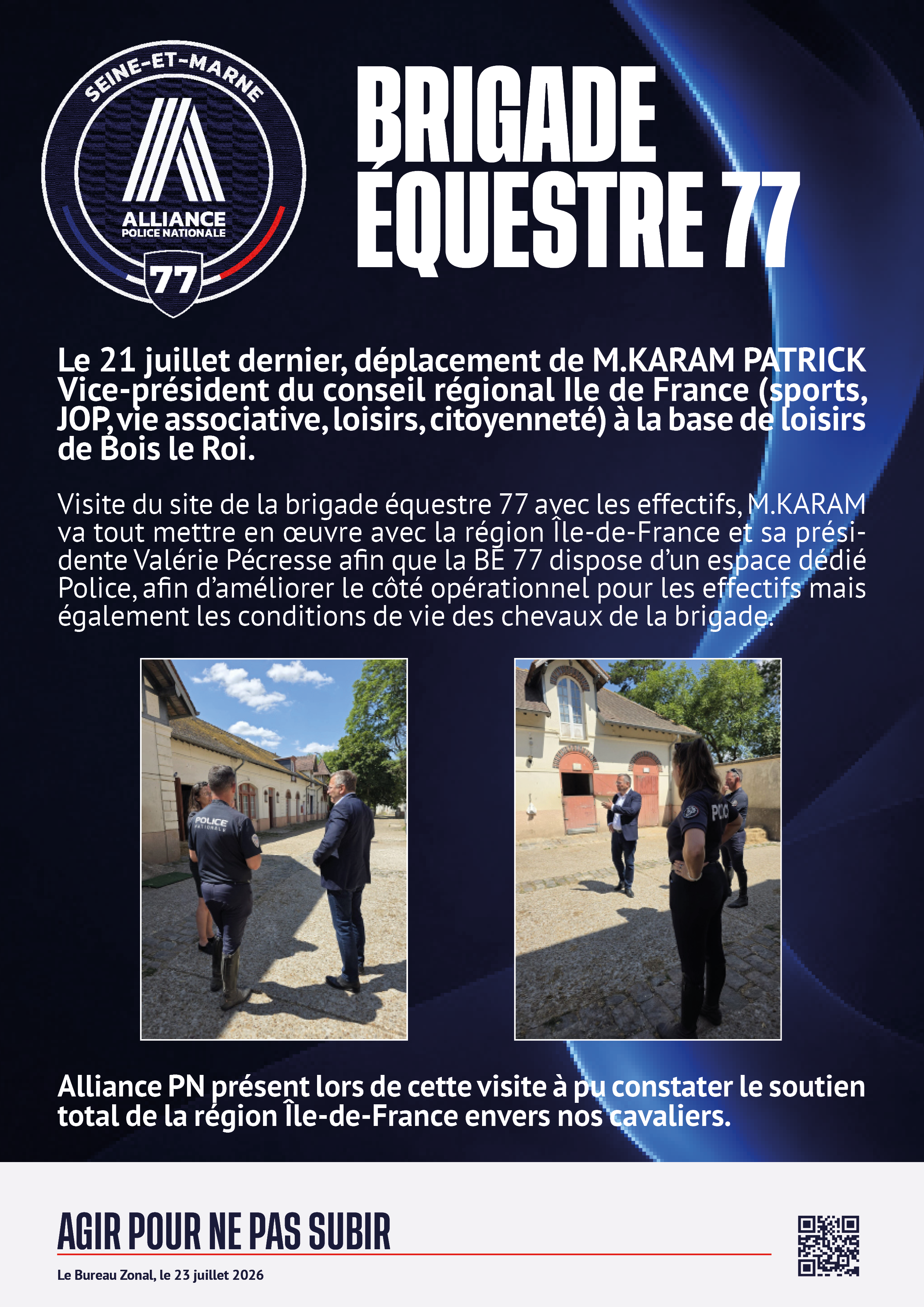 BRIGADE équestre 77 VISITE vice président conseil régional idf