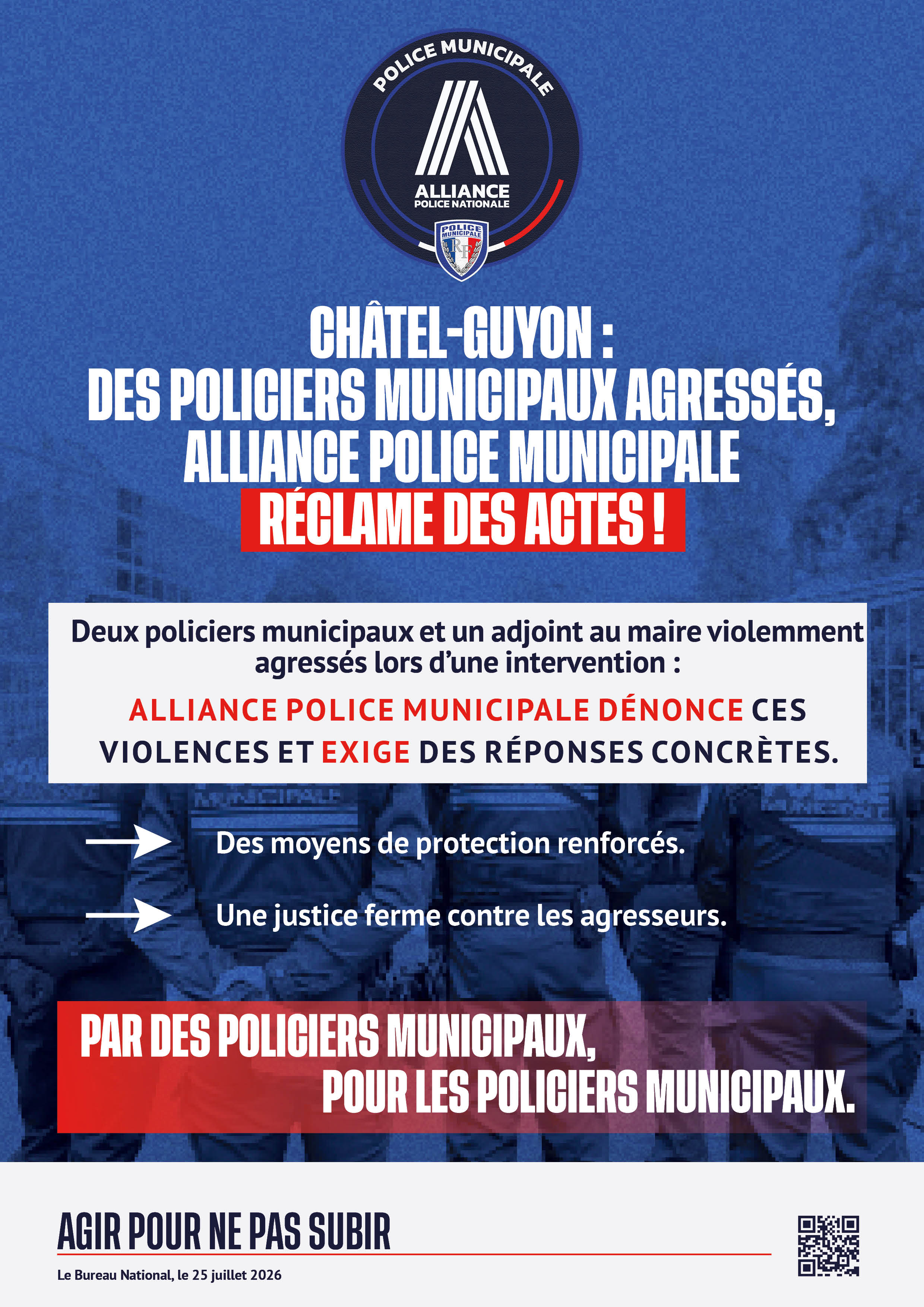 Châtel-Guyon : des policiers municipaux agressés, Alliance Police Municipale réclame des actes !