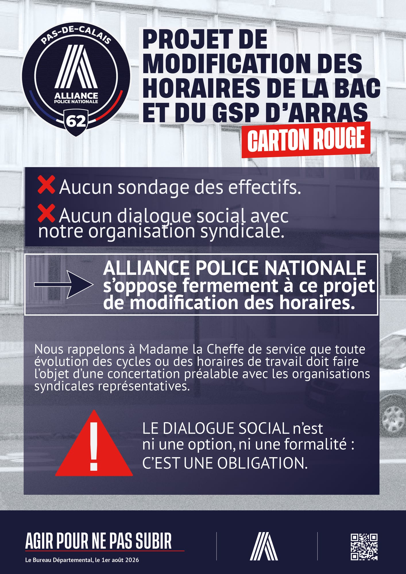 PROJET DE MODIFICATION DES HORAIRES DE LA BAC ET DU GSP D'ARRAS