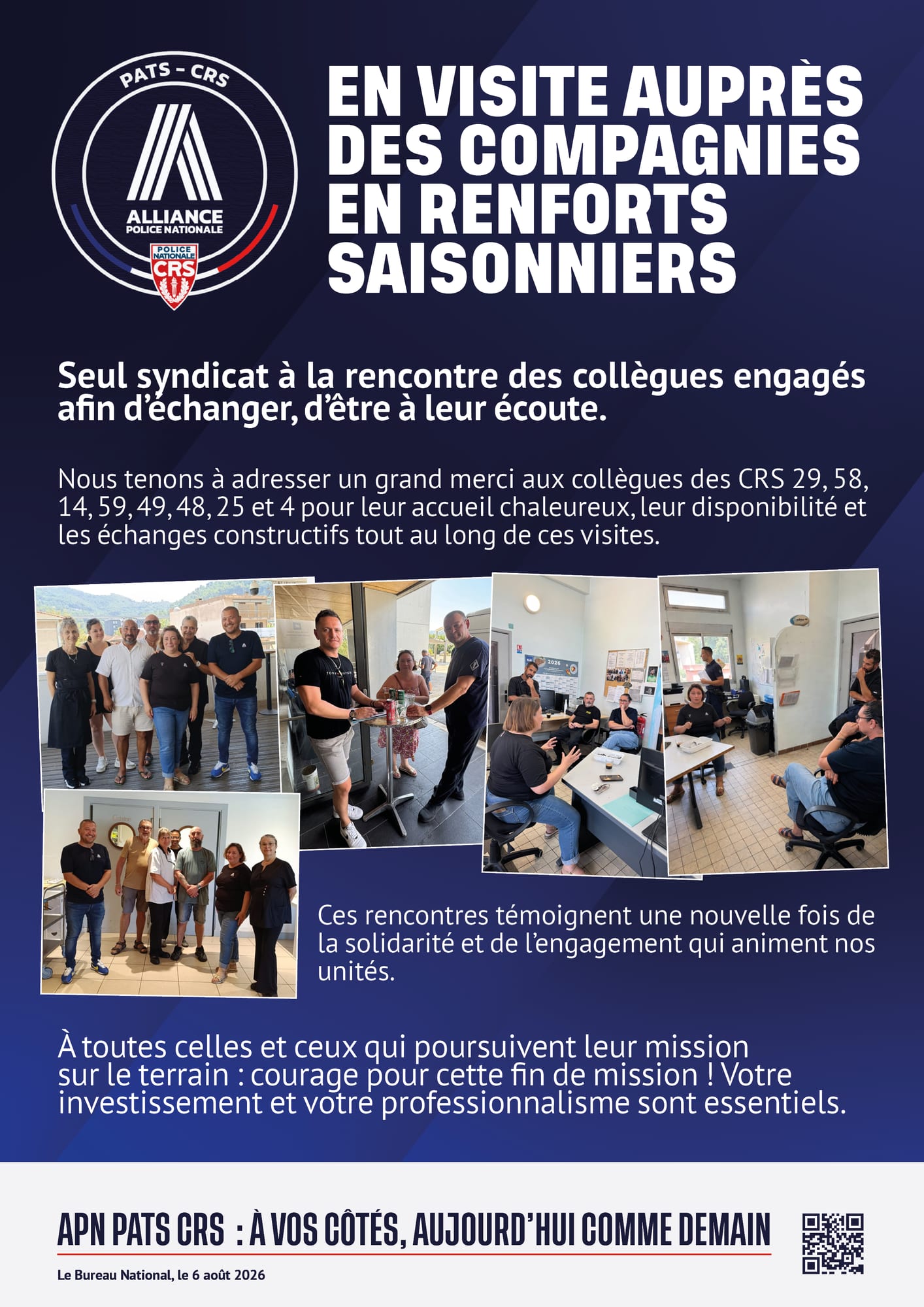 en visite auprès des compagnies en renforts saisonniers