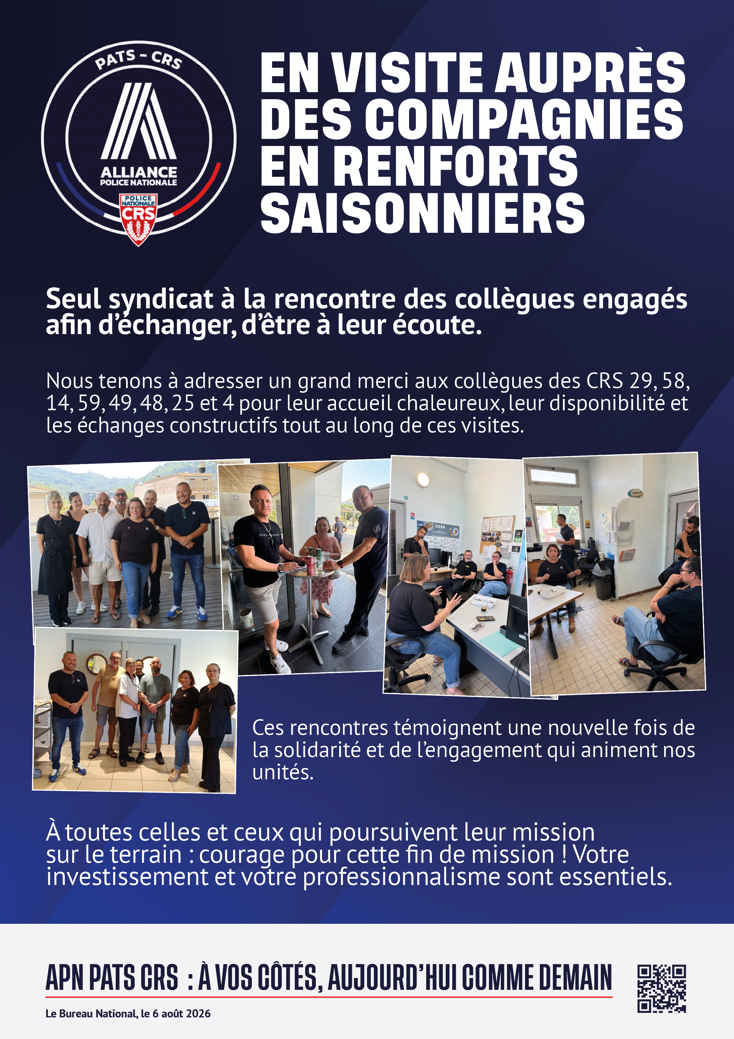 en visite auprès des compagnies en renforts saisonniers