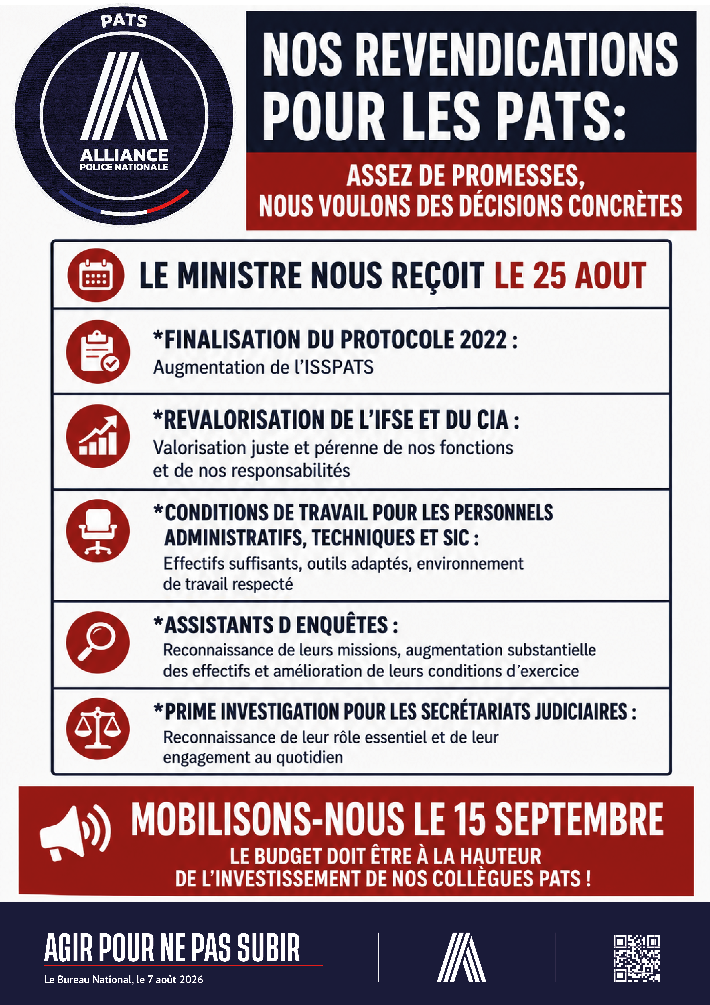 nos revendications - le 25 août, le ministre nous reçoit.