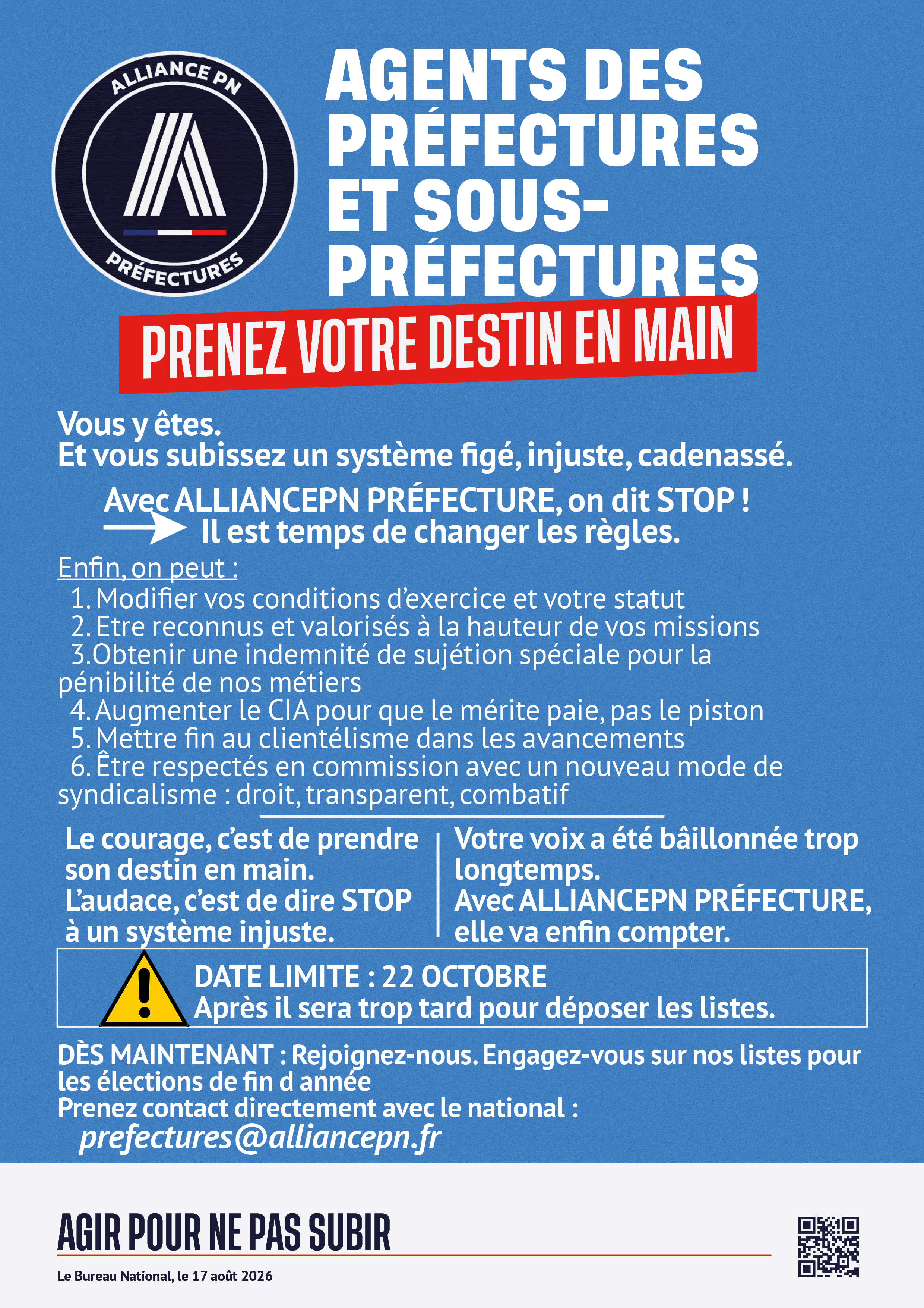 agents des préfectures et sous-préfectures, prenez votre destin en main.