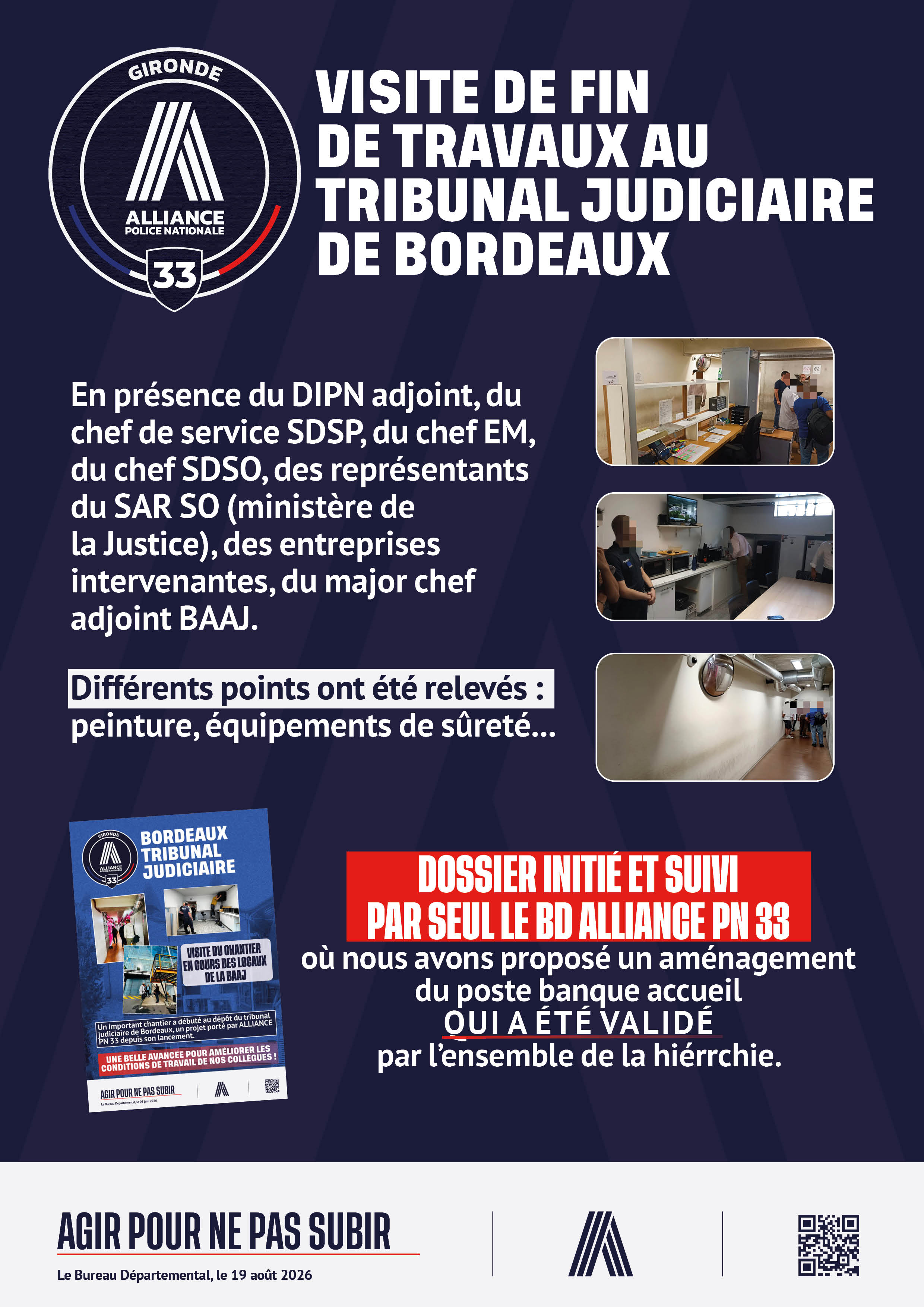 Visite de fin de travaux au Tribunal judiciaire de Bordeaux