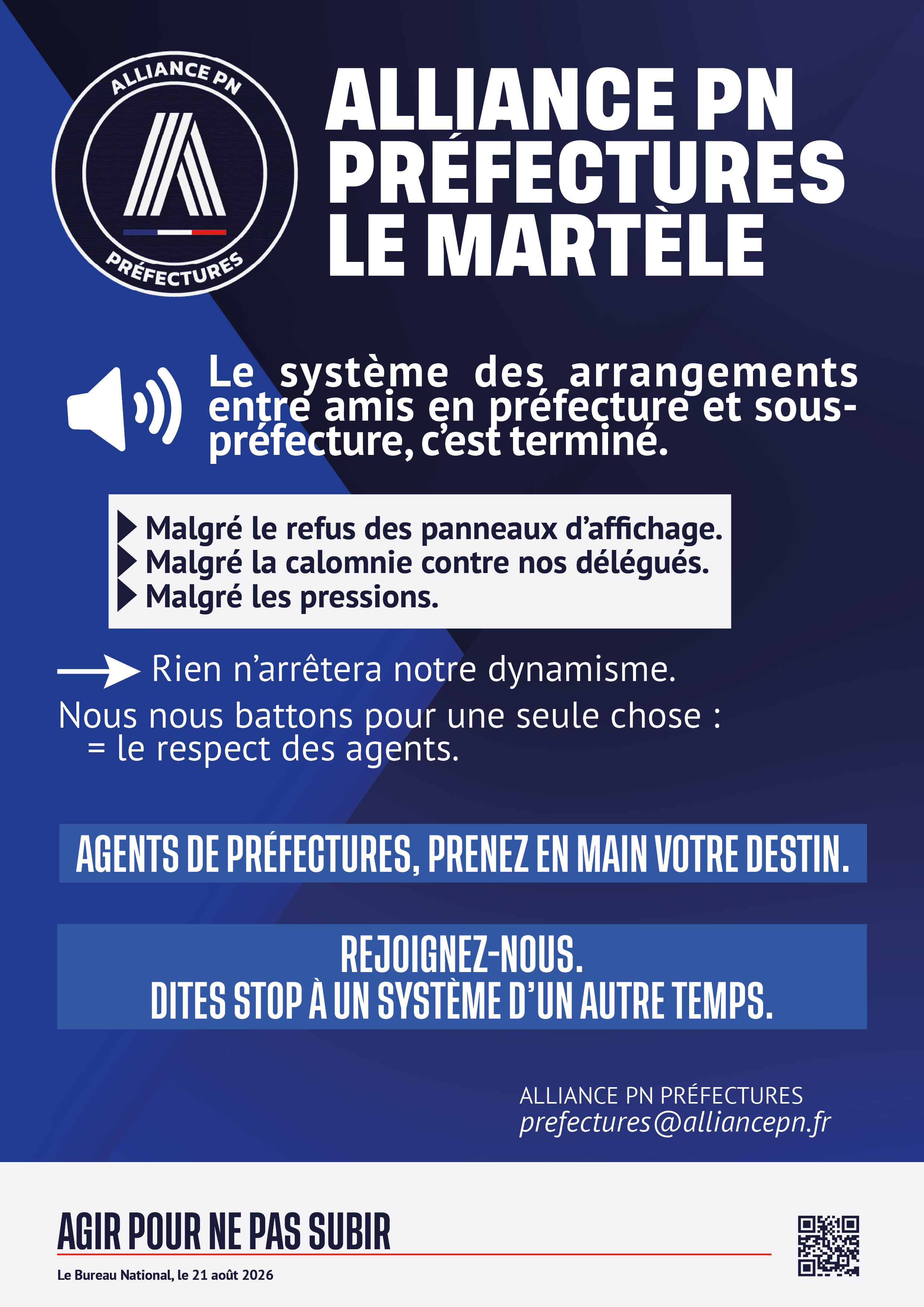 alliance pn préfectures le martèle : le système des arrangements entre amis, c'est terminé.