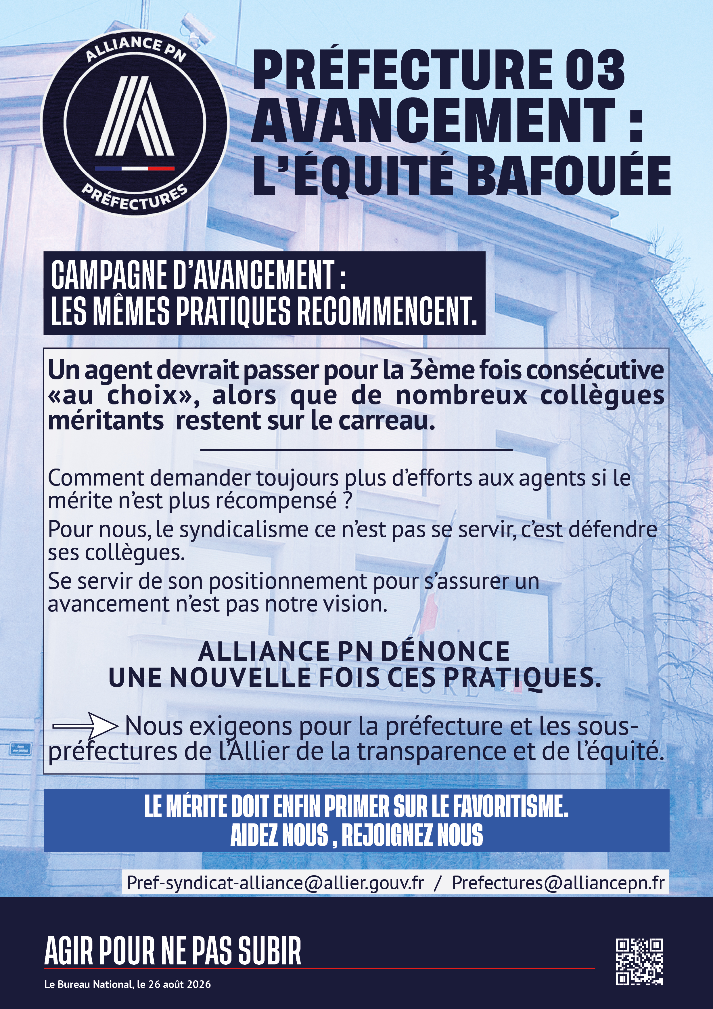 Préfecture de l'Allier - avancement : équité bafouée.