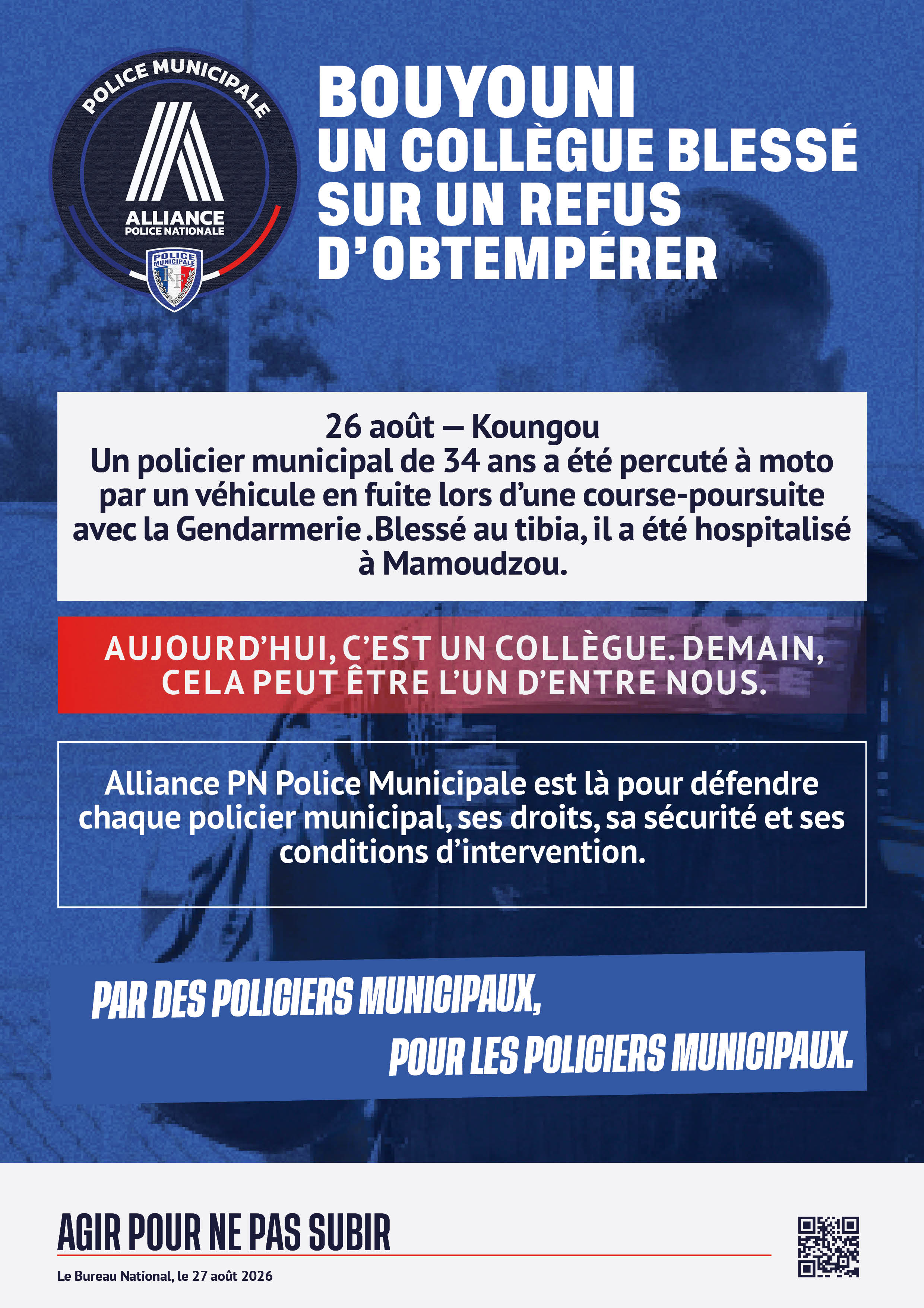 BOUYOUNI — UN COLLÈGUE BLESSÉ SUR UN REFUS D'OBTEMPÉRER