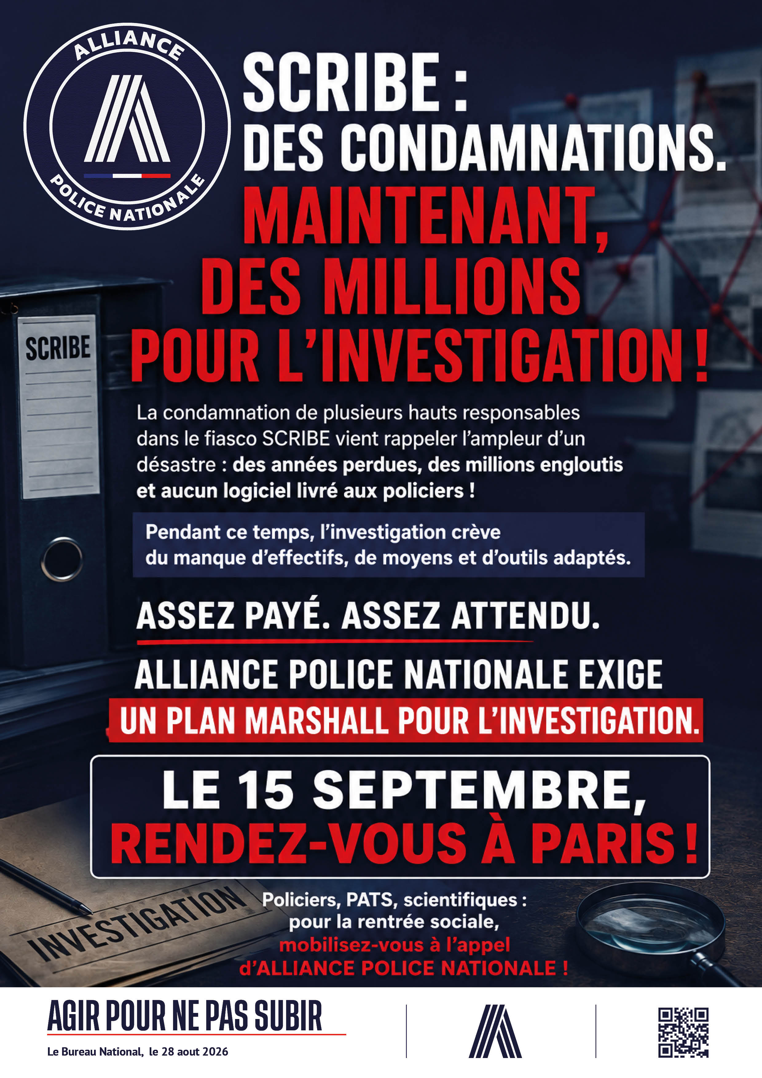 SCRIBE : DES CONDAMNATIONS. MAINTENANT, DES MILLIONS POUR L’INVESTIGATION !