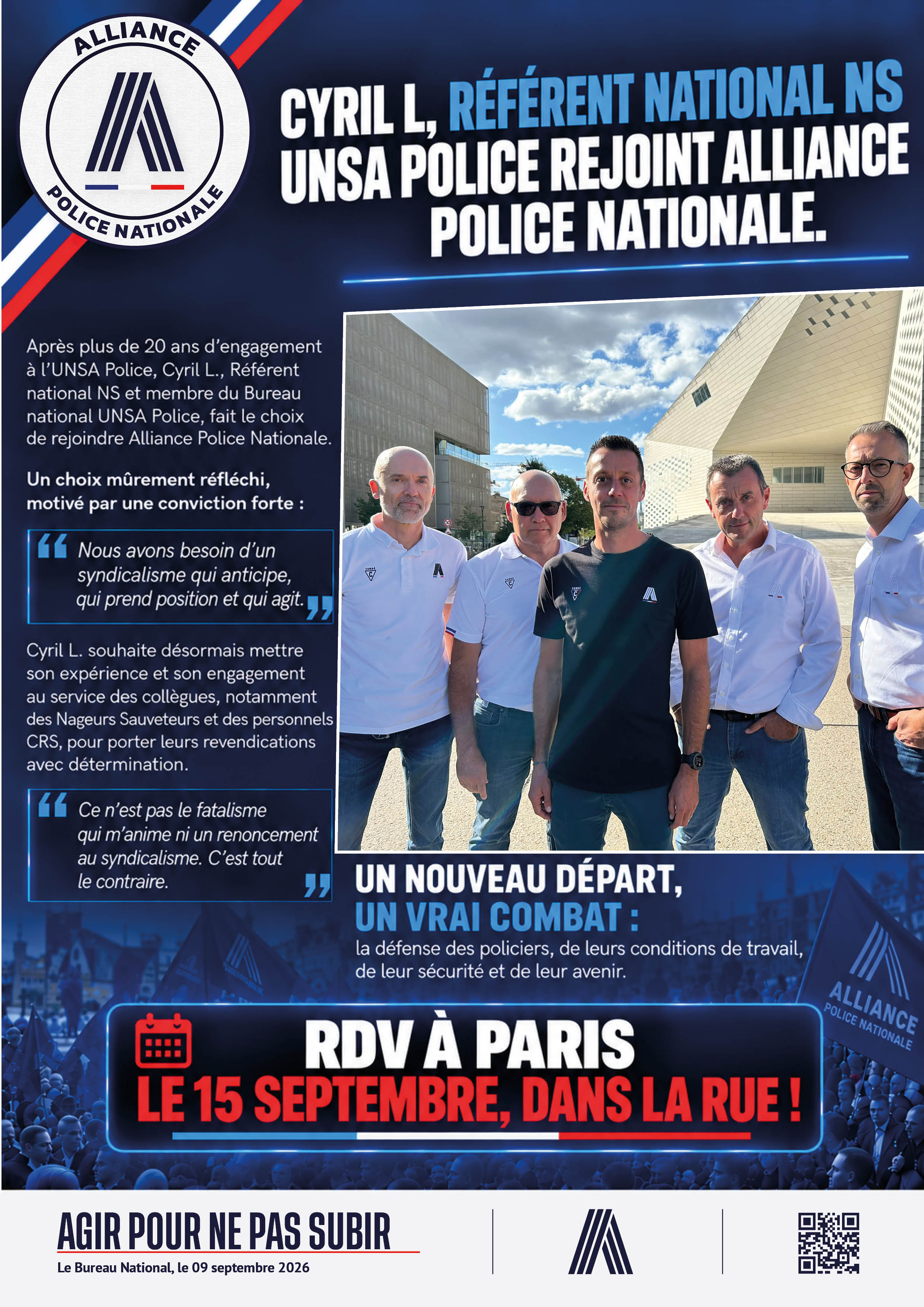 CYRIL L, RÉFÉRENT NATIONAL NS UNSA POLICE REJOINT ALLIANCE POLICE NATIONALE.