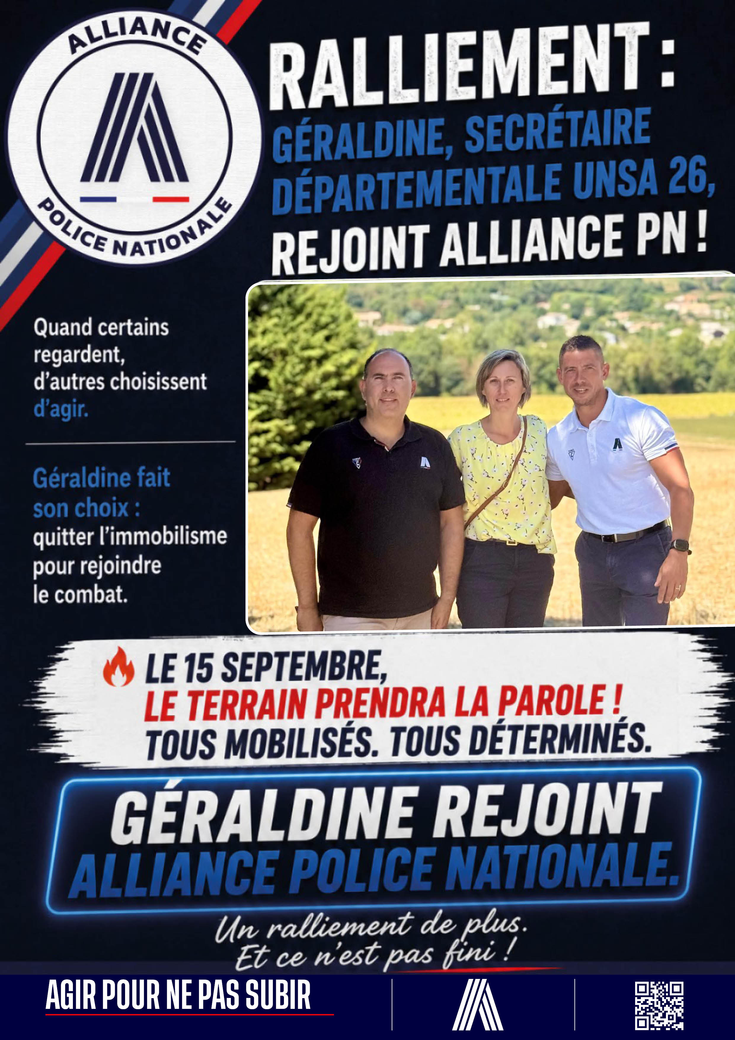 RALLIEMENT : GÉRALDINE, SECRÉTAIRE DÉPARTEMENTALE UNSA 26, REJOINT ALLIANCE PN !