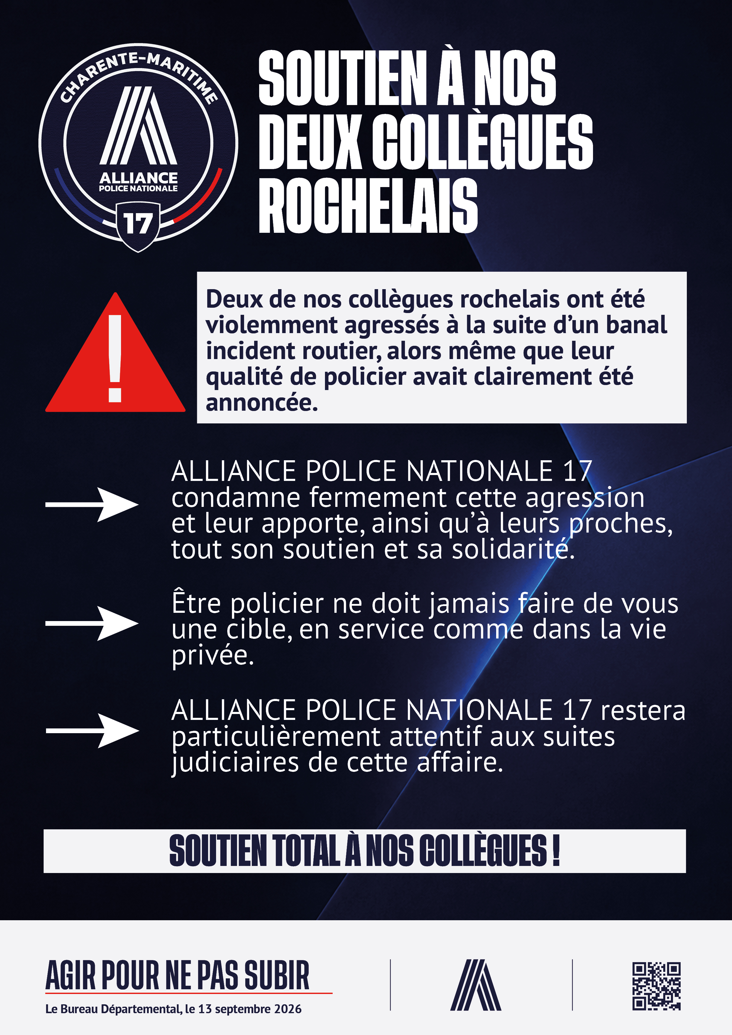 Soutien à nos deux collègues Rochelais