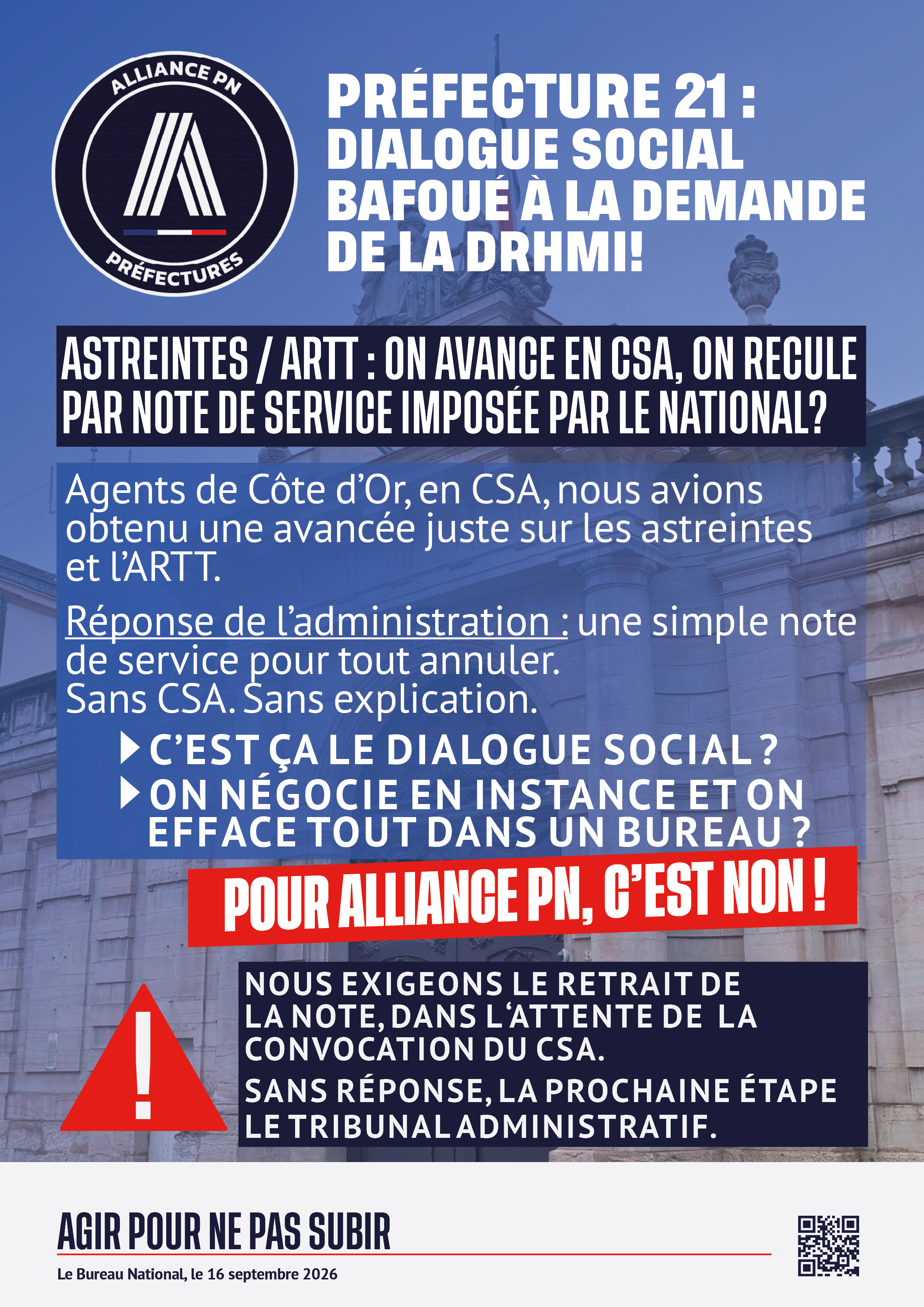 Préfecture 21 : dialogue social bafoué à la demande de la DRHMI !