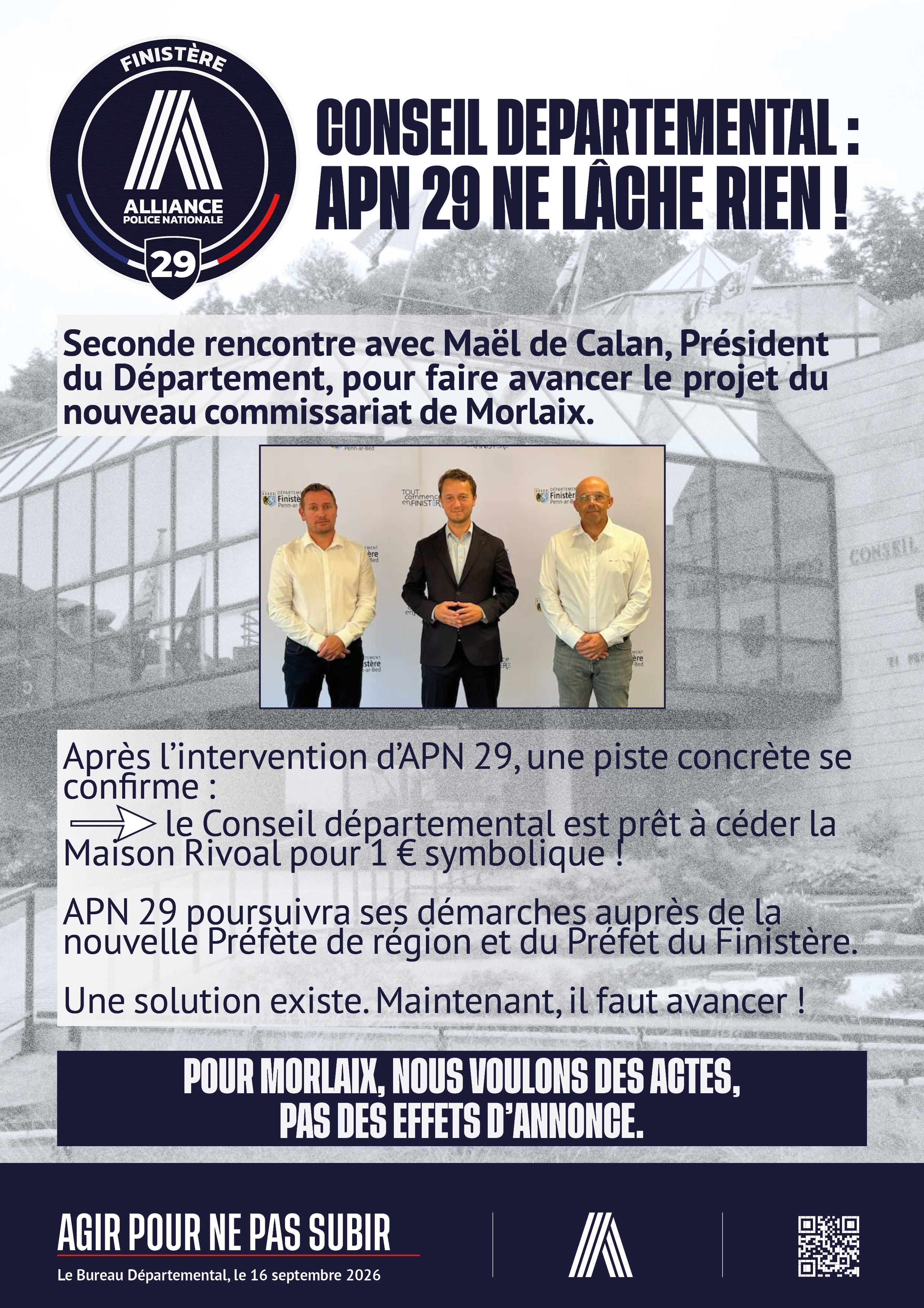 Morlaix : conseil départemental, AlliancePN ne lâche rien !
