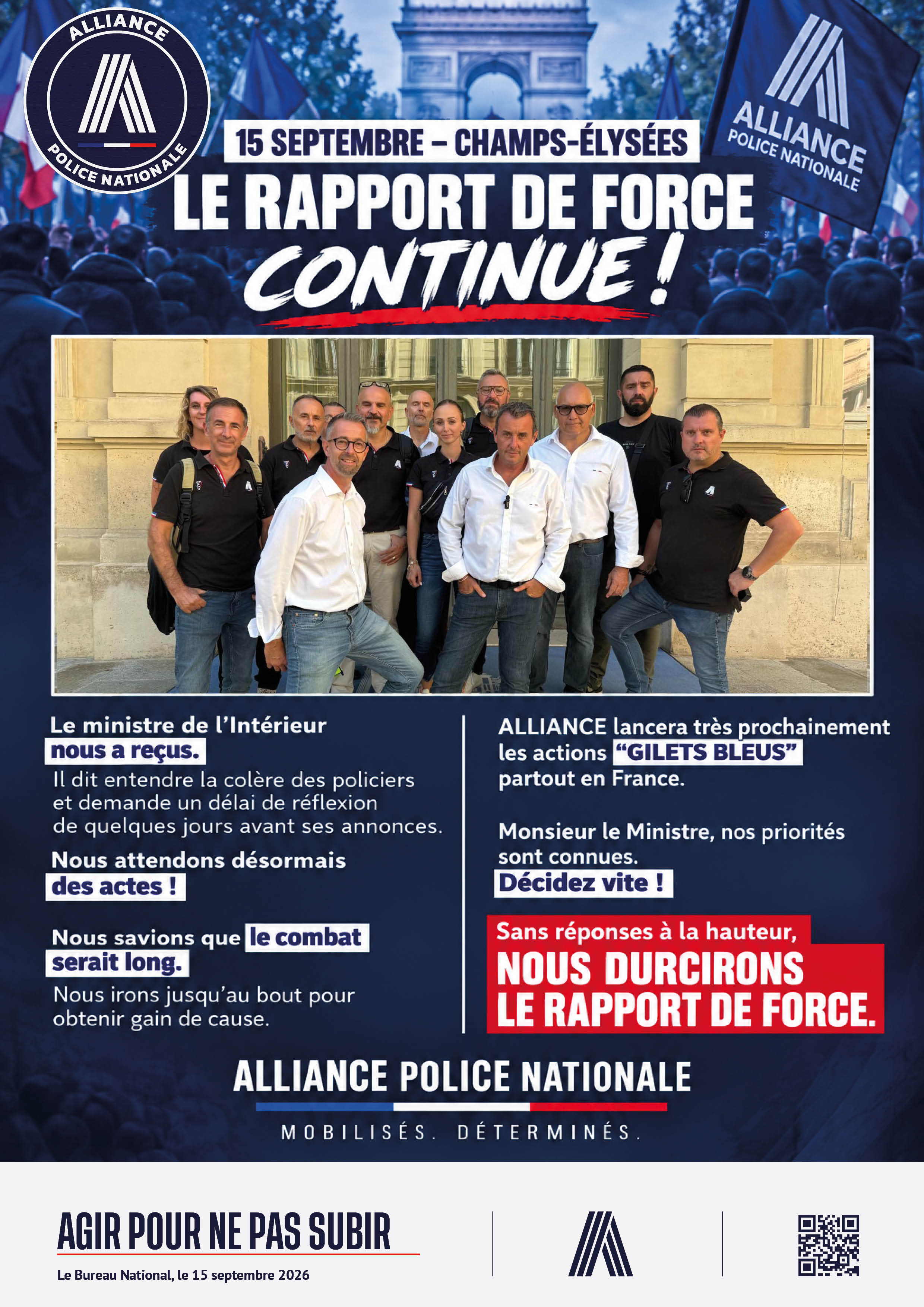 15 SEPTEMBRE – CHAMPS-ÉLYSÉES LE RAPPORT DE FORCE CONTINUE !
