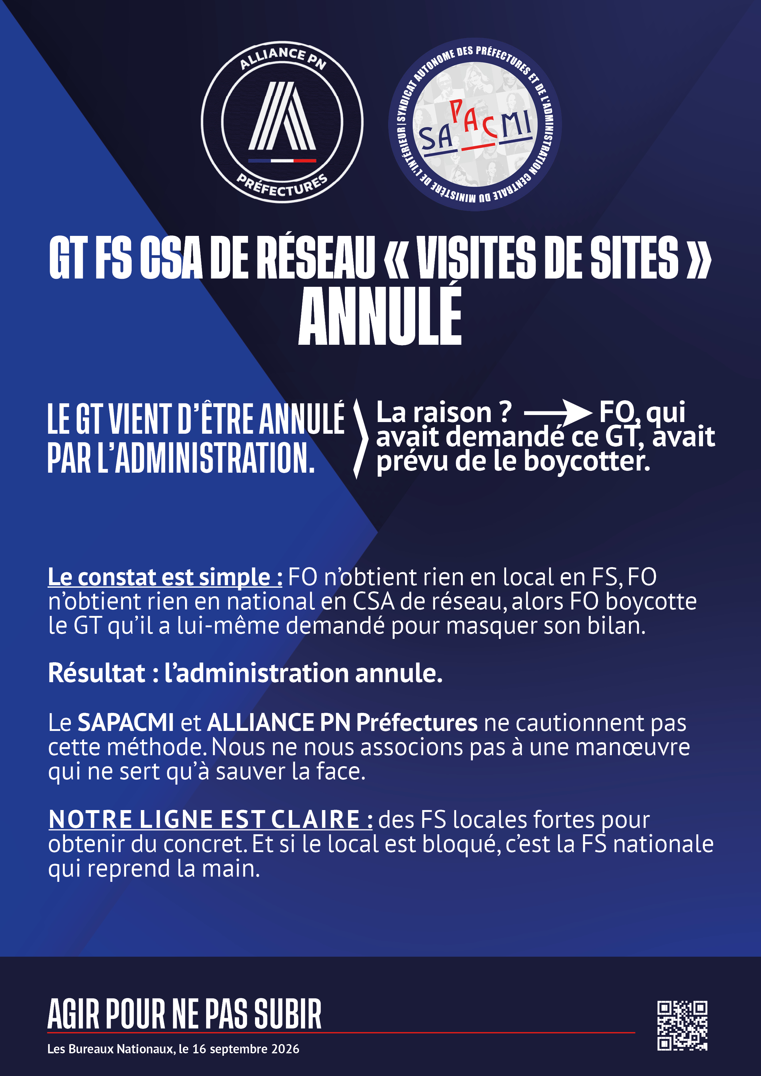 GT FS CSA de réseau "visites de site" annulé.