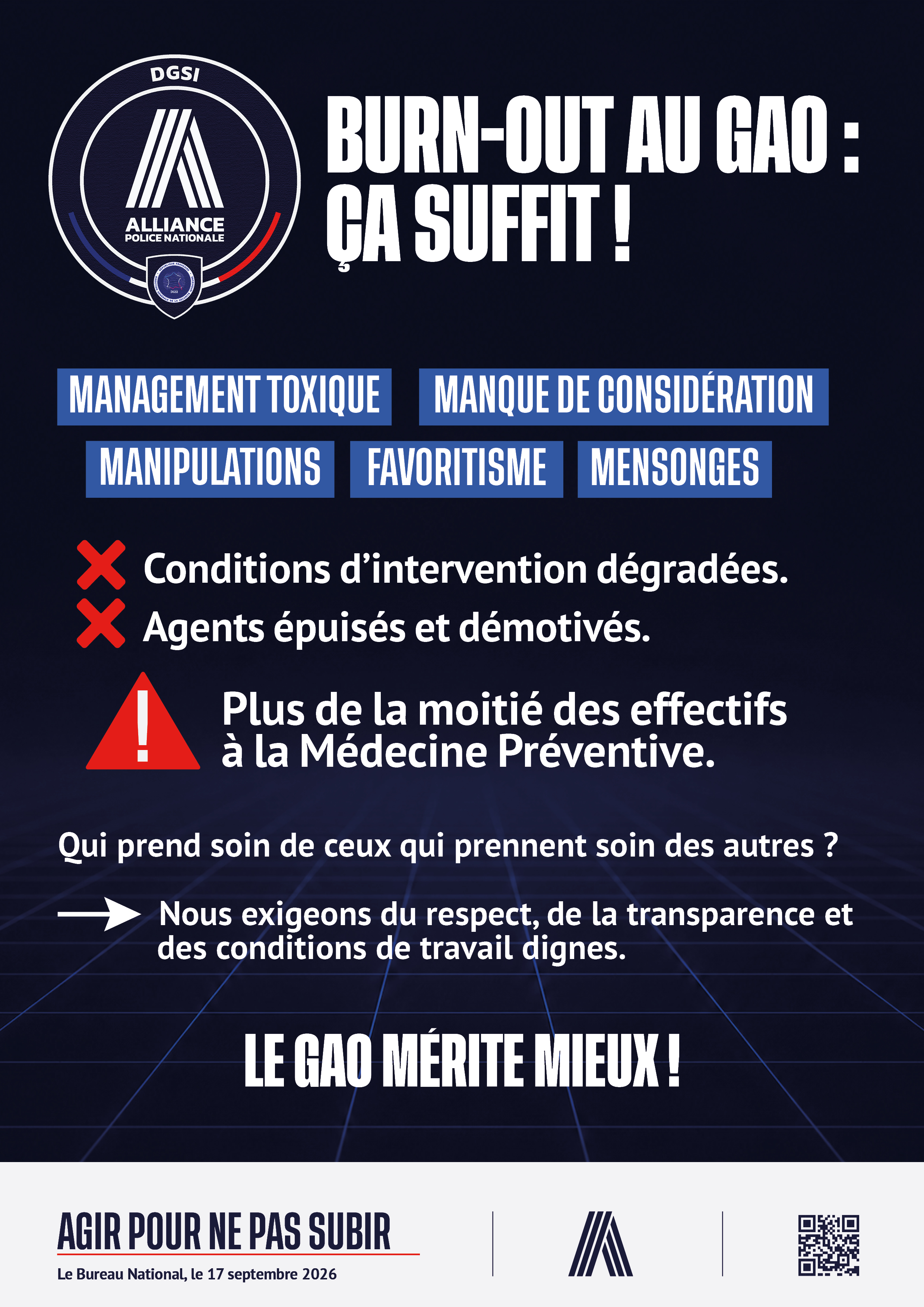 BURN-OUT AU GAO : ça suffit !