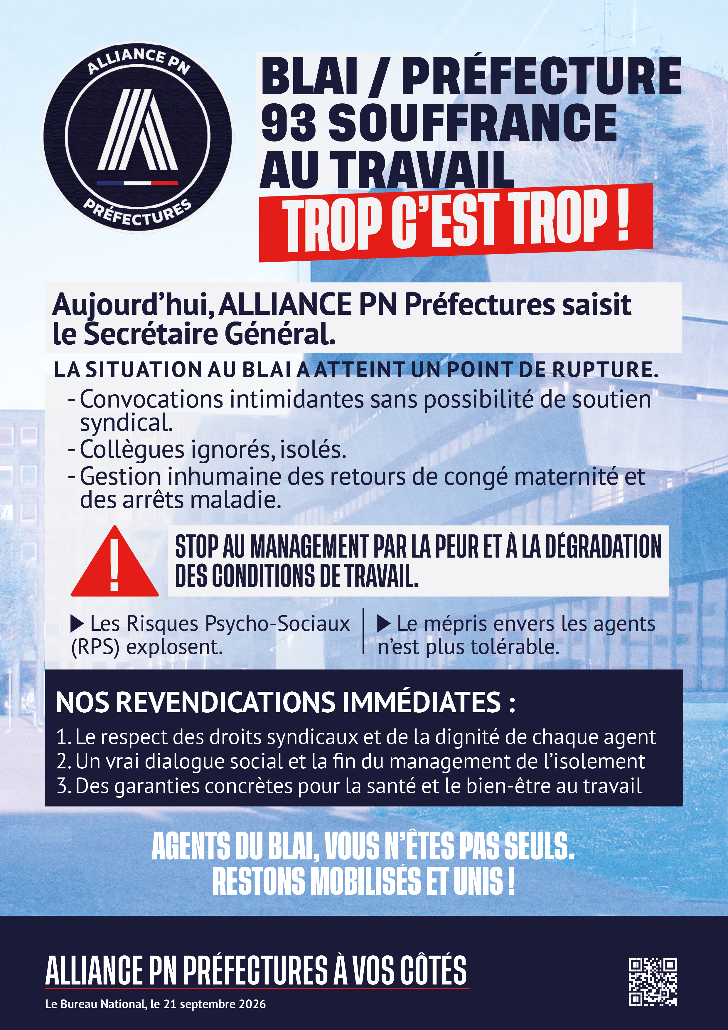 BLAI / Préfecture 93 souffrance au travail.